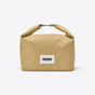 TODAY MERCH: Tan canvas lunch bag with roll-top closure and black+blum logo patch. Insulated for food and drinks. - Beige