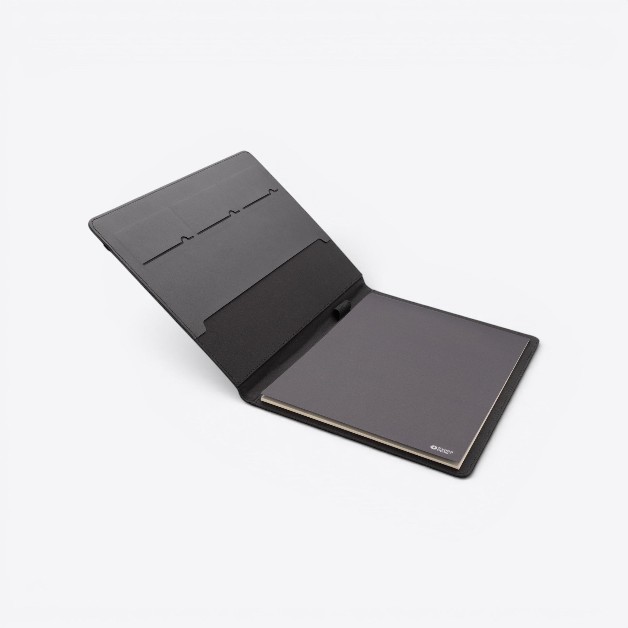 TODAY MERCH black faux leather portfolio with internal card slots and document holder, ideal for business meetings.