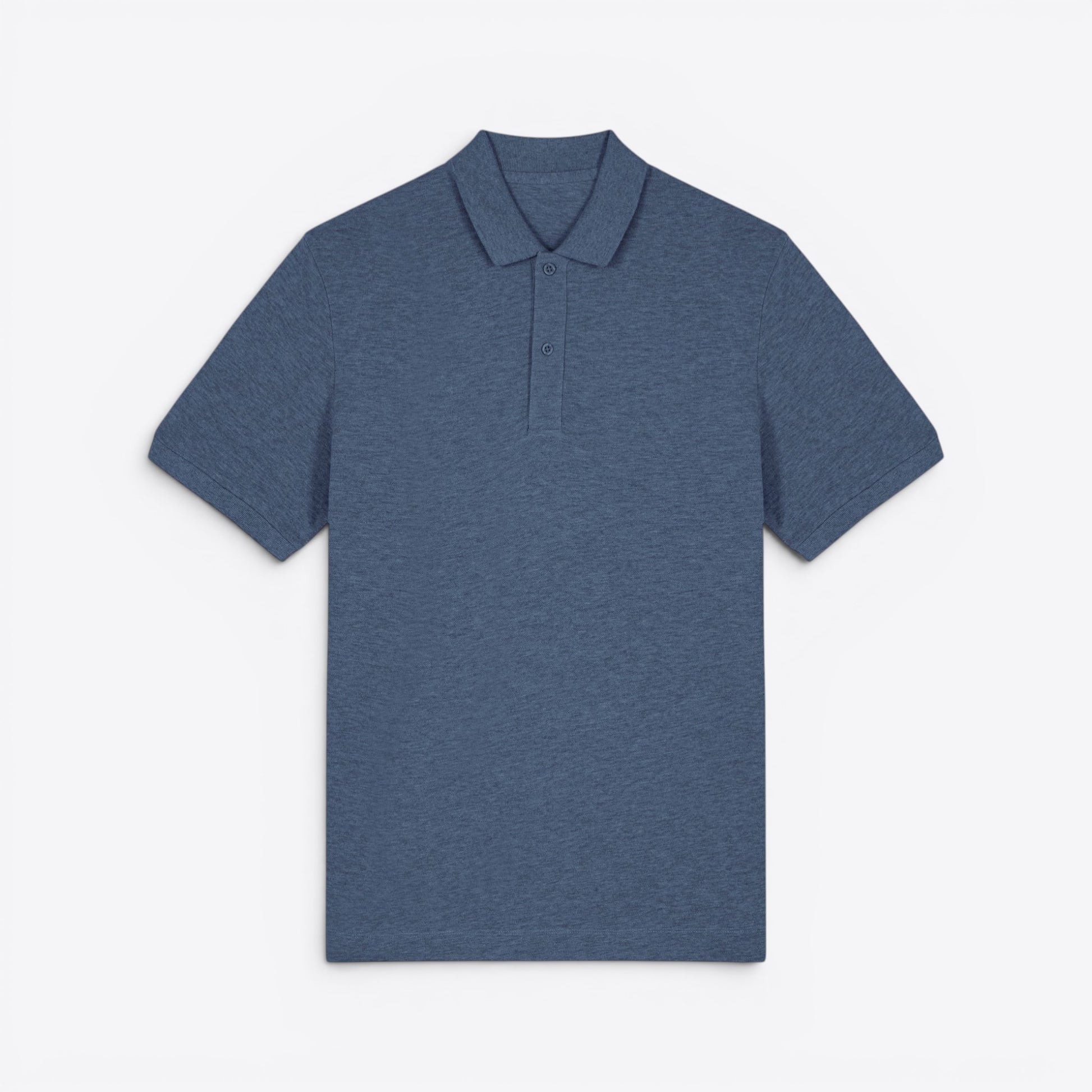 TODAY MERCH unisex premium short-sleeve polo shirt in heathered blue organic cotton pique.