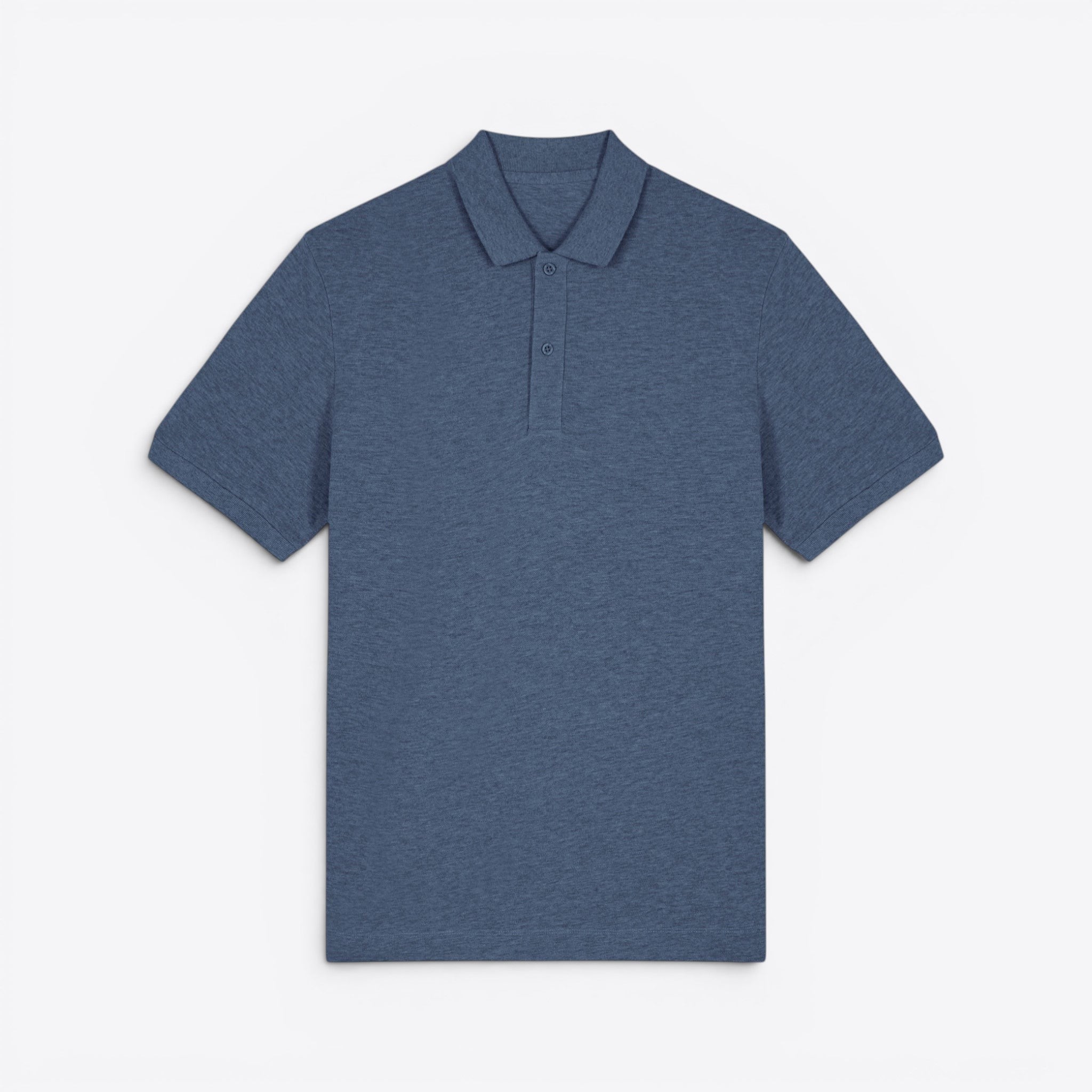 TODAY MERCH unisex premium short-sleeve polo shirt in heathered blue organic cotton pique.