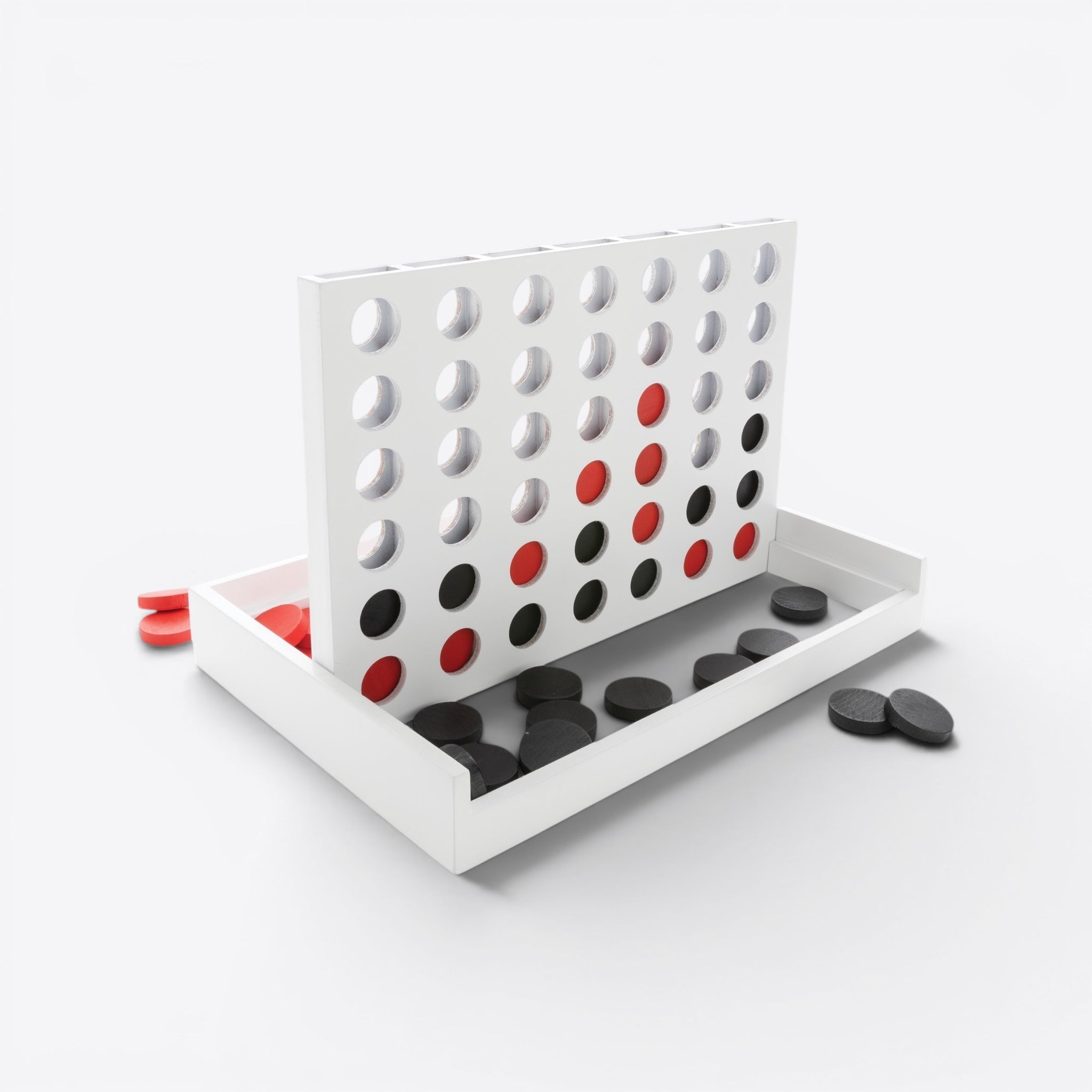 TODAY MERCH white Connect 4 game with red and black discs, ideal for corporate branding and team building.