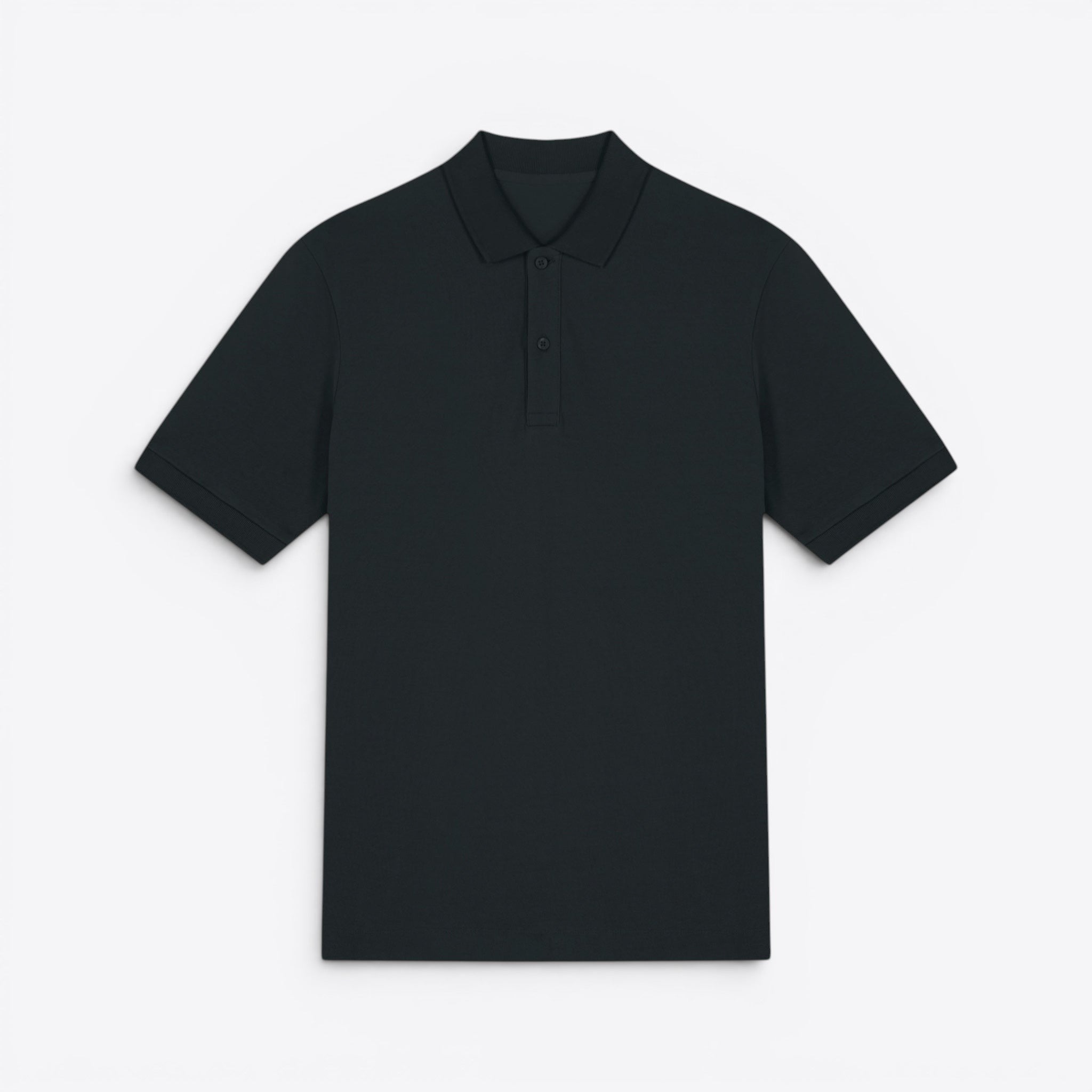 TODAY MERCH unisex premium short-sleeve polo shirt in dark grey organic cotton pique, featuring a structured fit and neat finishes.