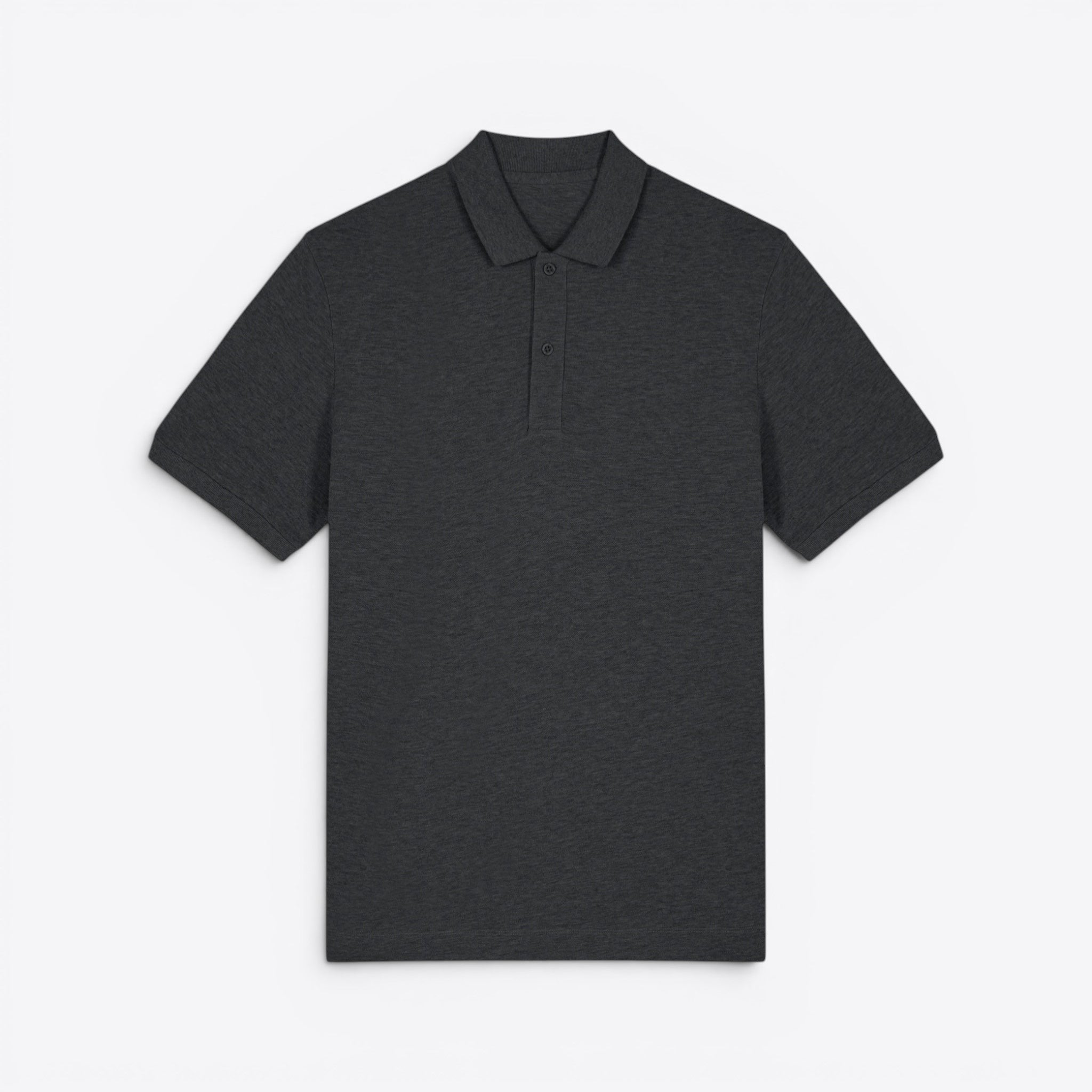 TODAY MERCH dark grey organic cotton pique unisex short sleeve polo shirt with button placket.