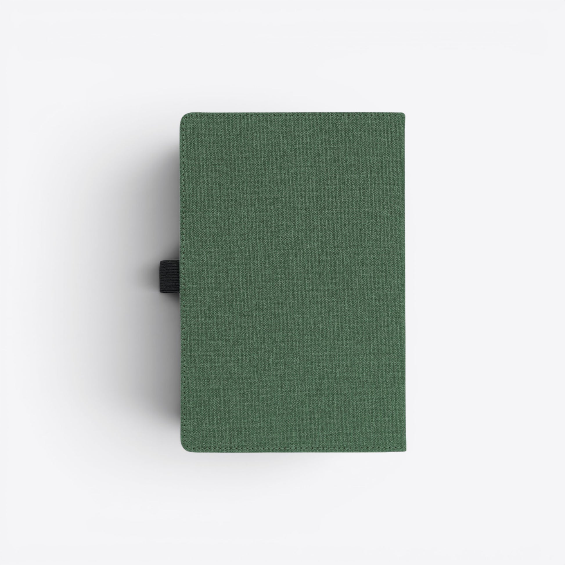 TODAY MERCH green fabric notebook with front pocket and elastic closure, ideal for professional use.