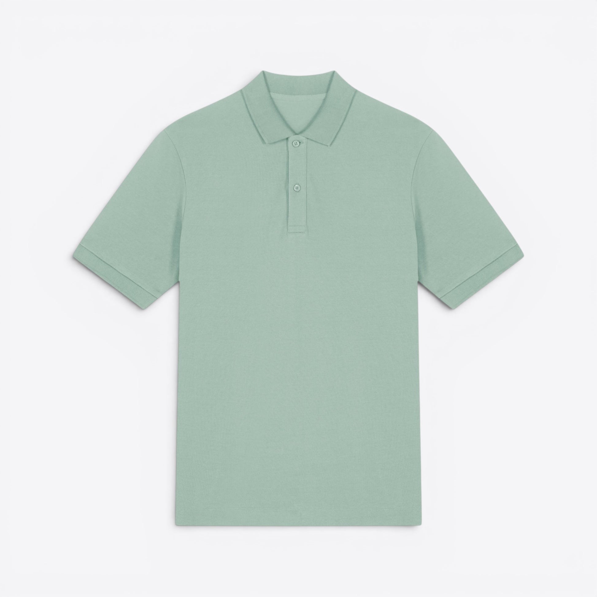 TODAY MERCH unisex premium short-sleeve polo shirt in light green organic cotton pique, featuring a structured fit and neat finishes.