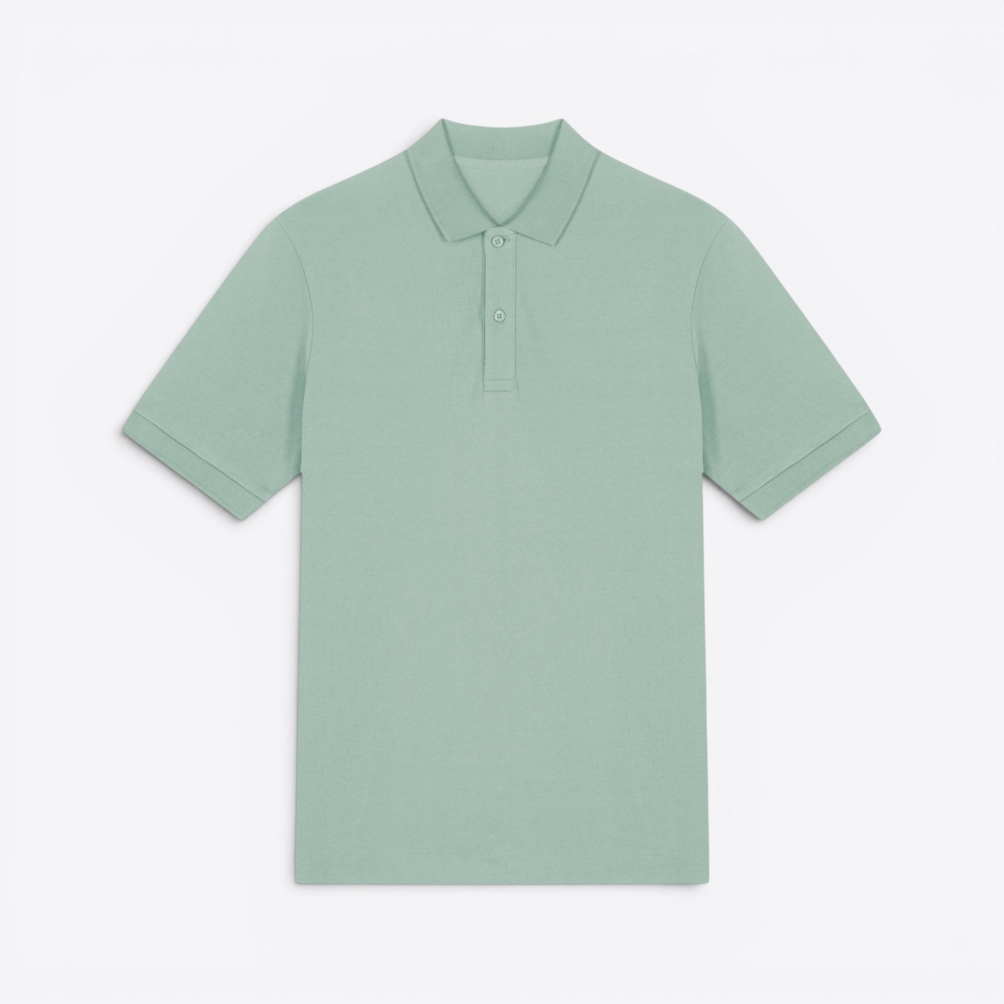 TODAY MERCH unisex premium short-sleeve polo shirt in light green organic cotton pique, featuring a structured fit and neat finishes.