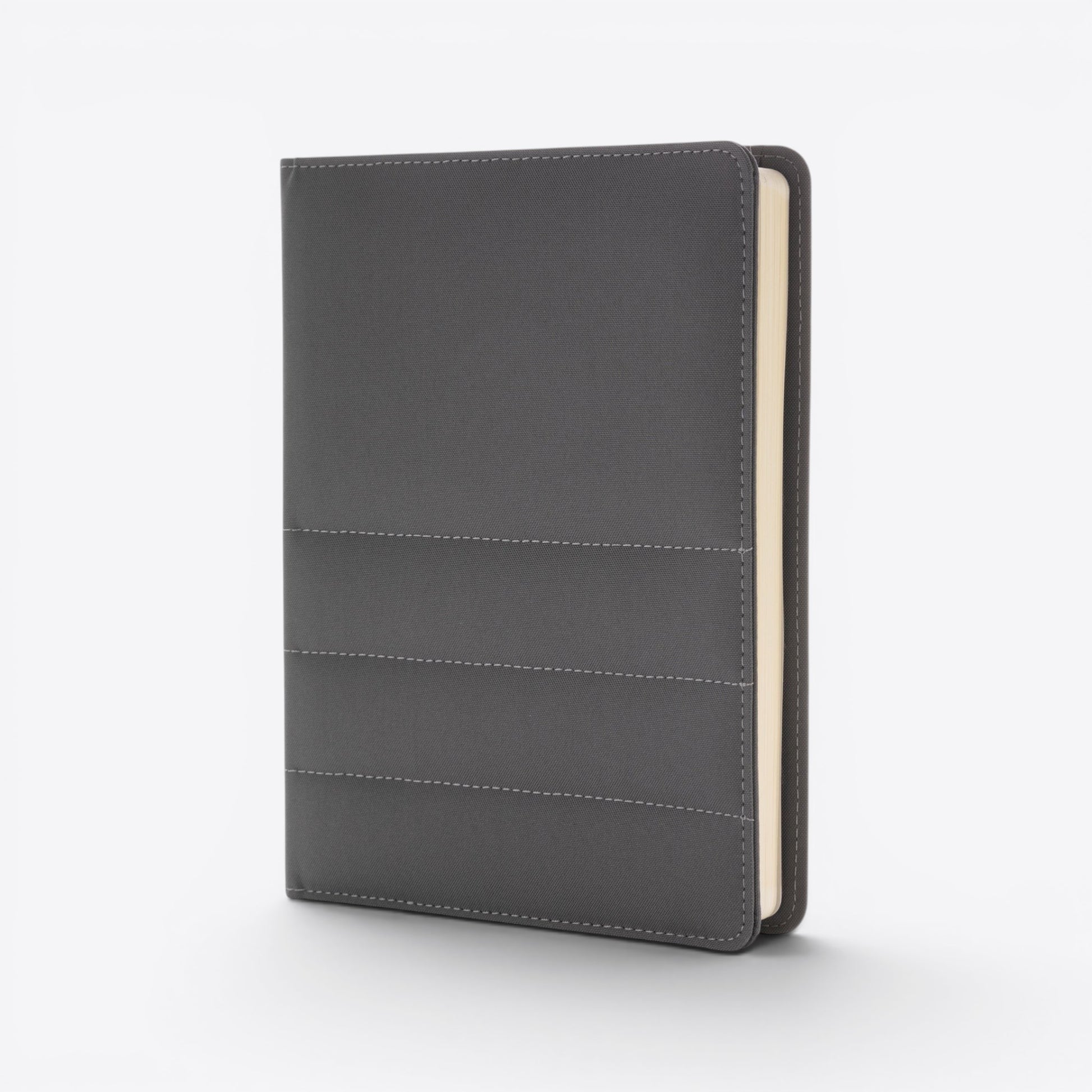 TODAY MERCH grey quilted document holder with stitched detailing and cream pages.