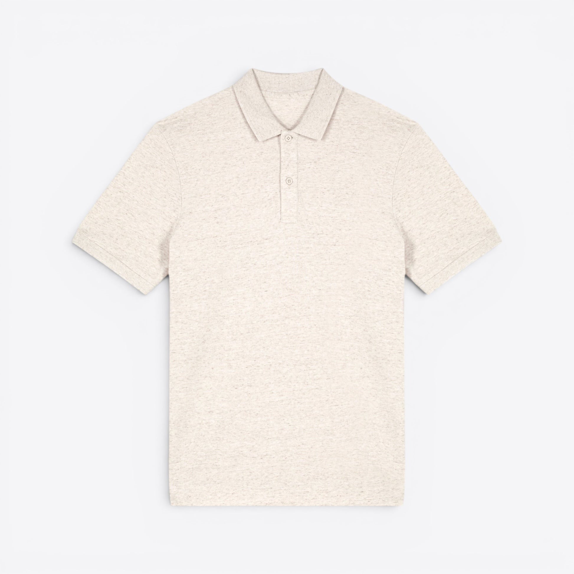 TODAY MERCH unisex premium short-sleeve polo shirt in light heathered beige, made from organic cotton pique.