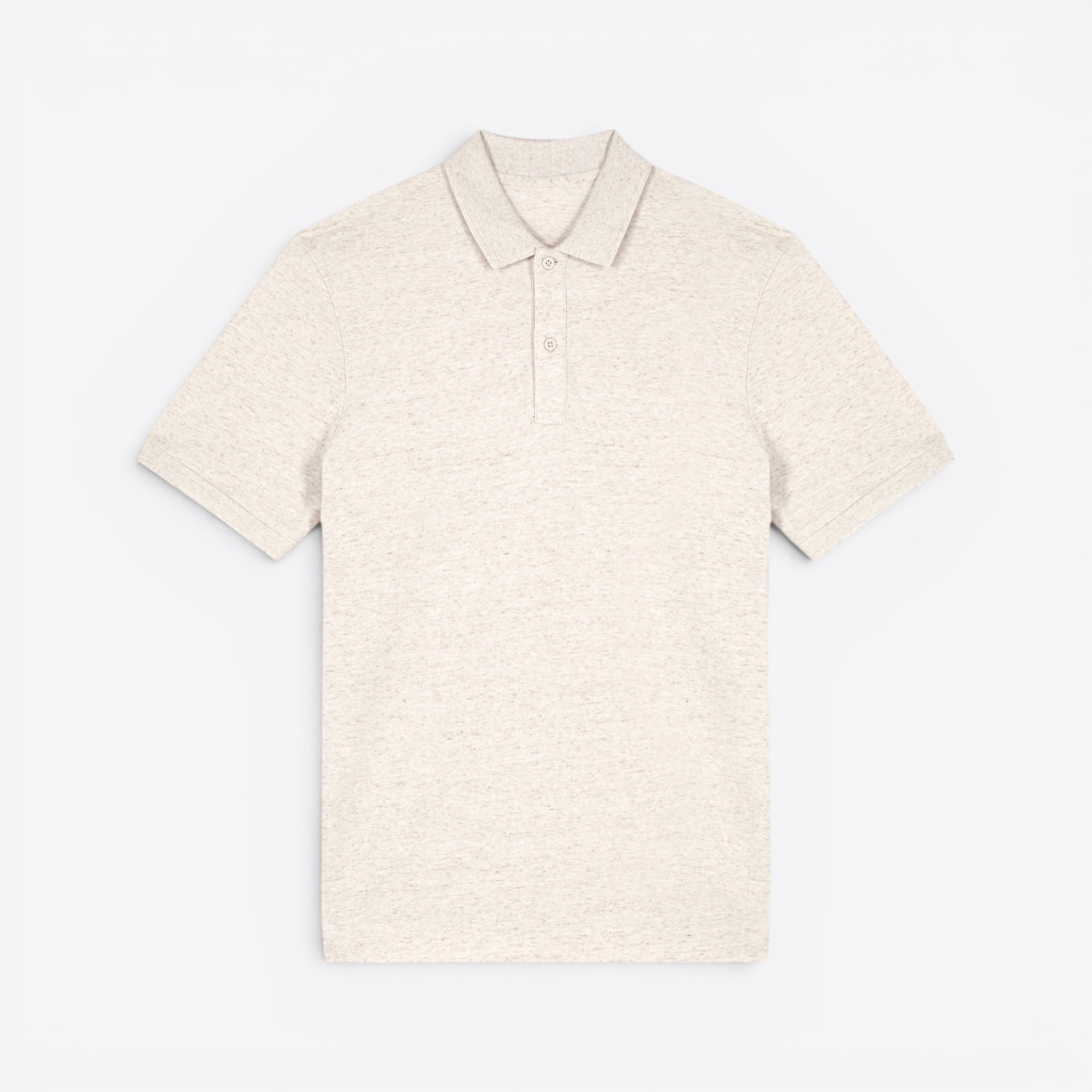 TODAY MERCH unisex premium short-sleeve polo shirt in light heathered beige, made from organic cotton pique.