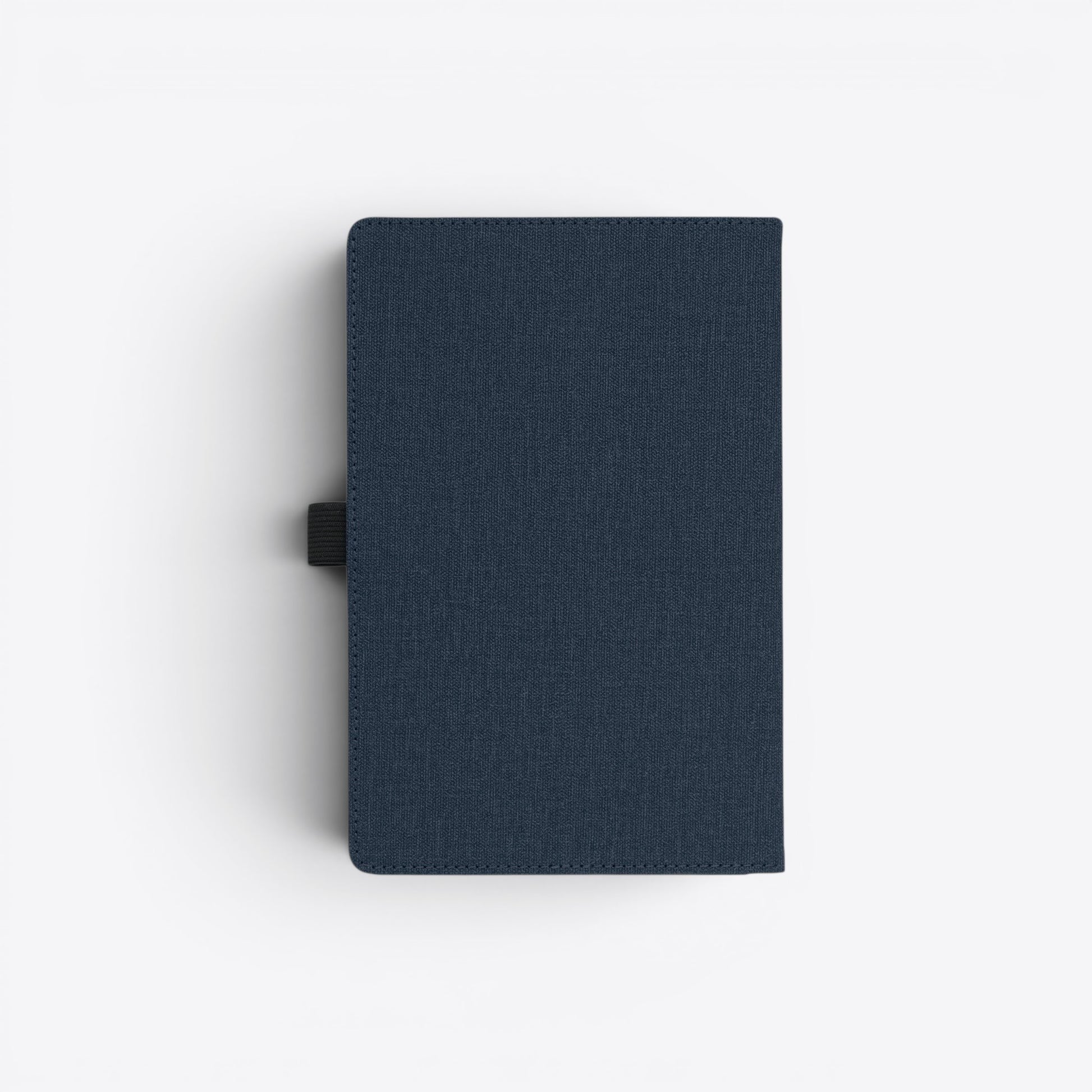 TODAY MERCH navy blue fabric notebook with front pocket and elastic closure, ideal for professional use.