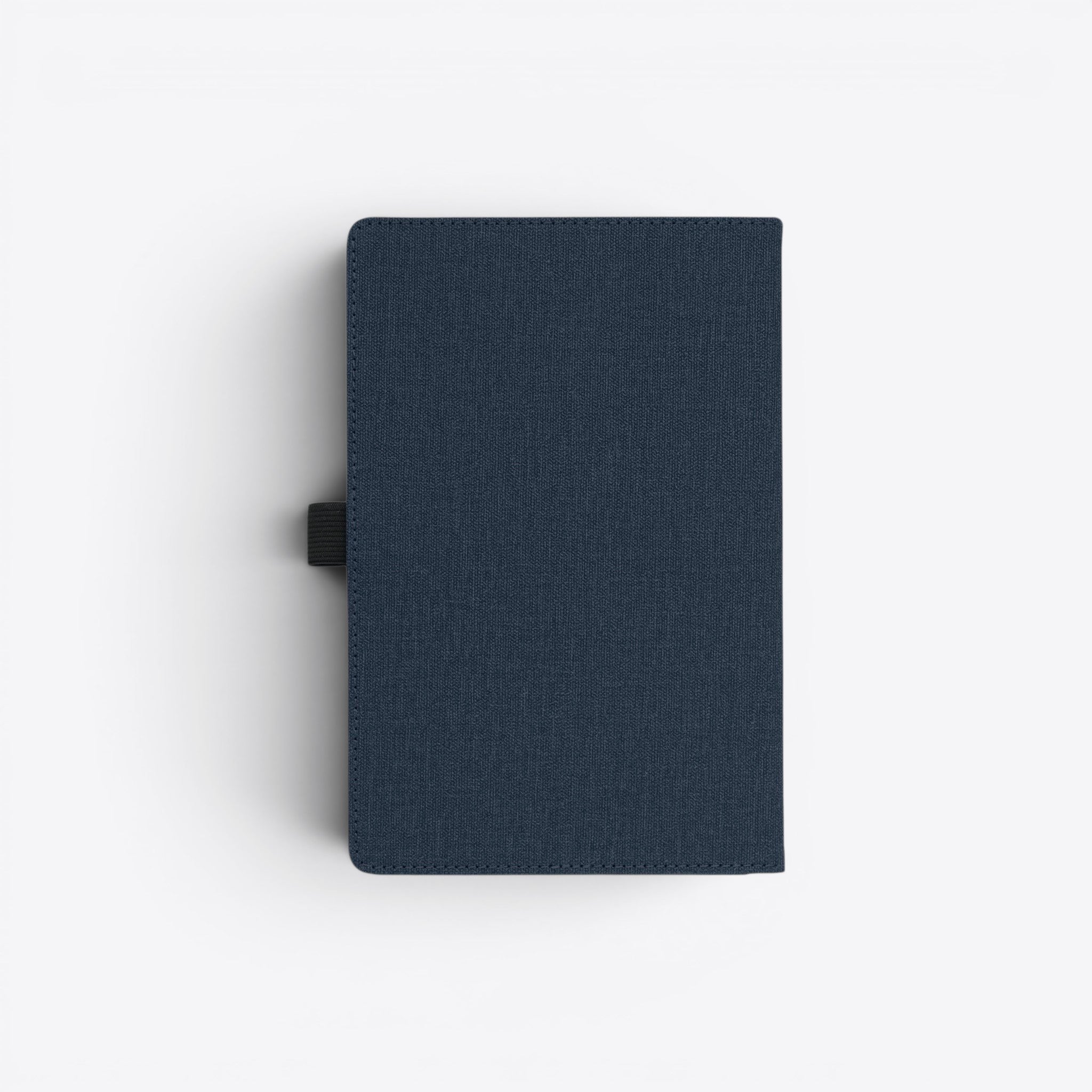 TODAY MERCH navy blue fabric notebook with front pocket and elastic closure, ideal for professional use.
