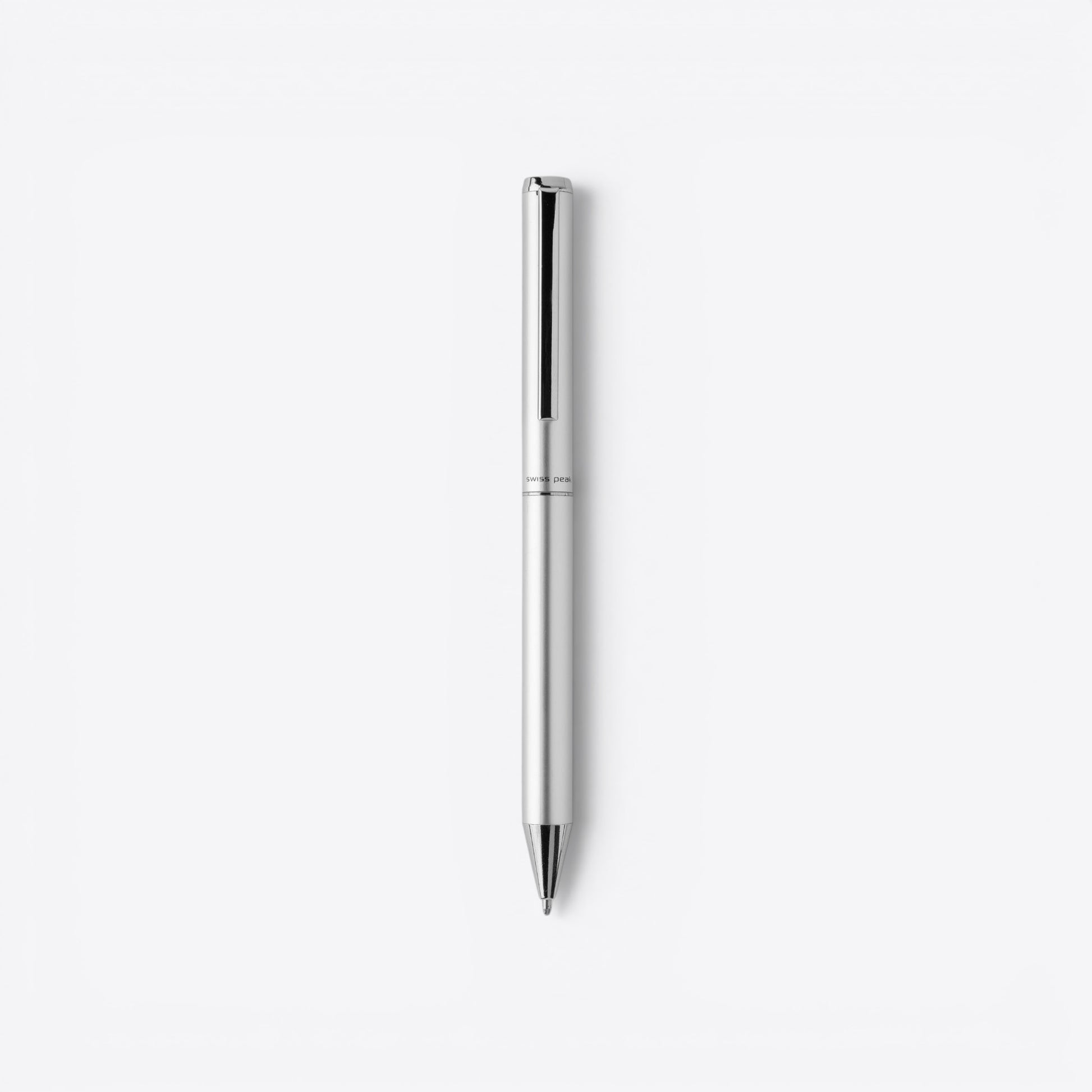 TODAY MERCH silver Swiss Peak ballpoint pen with a sleek, modern design and clip.