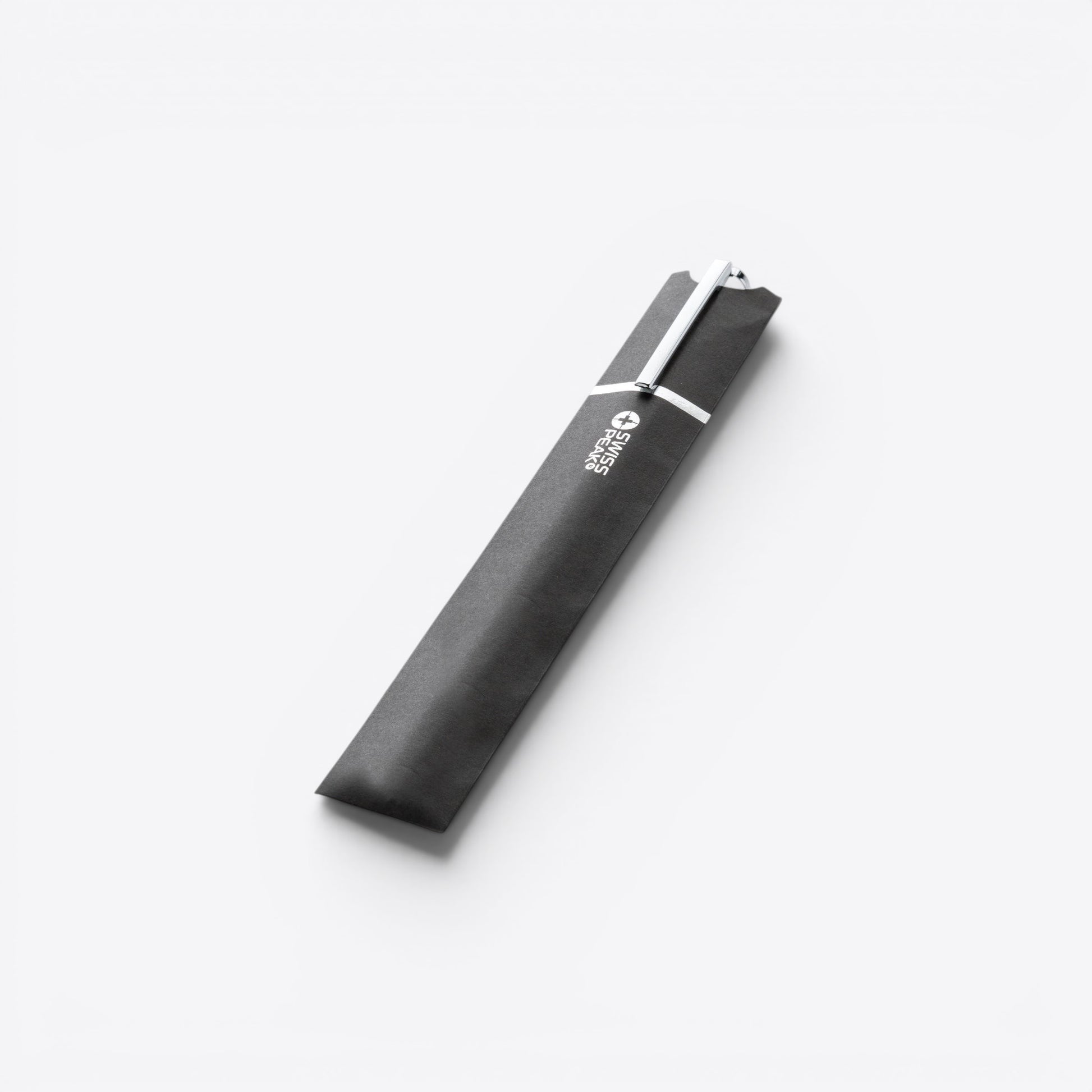 TODAY MERCH Stylo Bleu Swiss Peak pen in a black protective sleeve with silver clip detail.