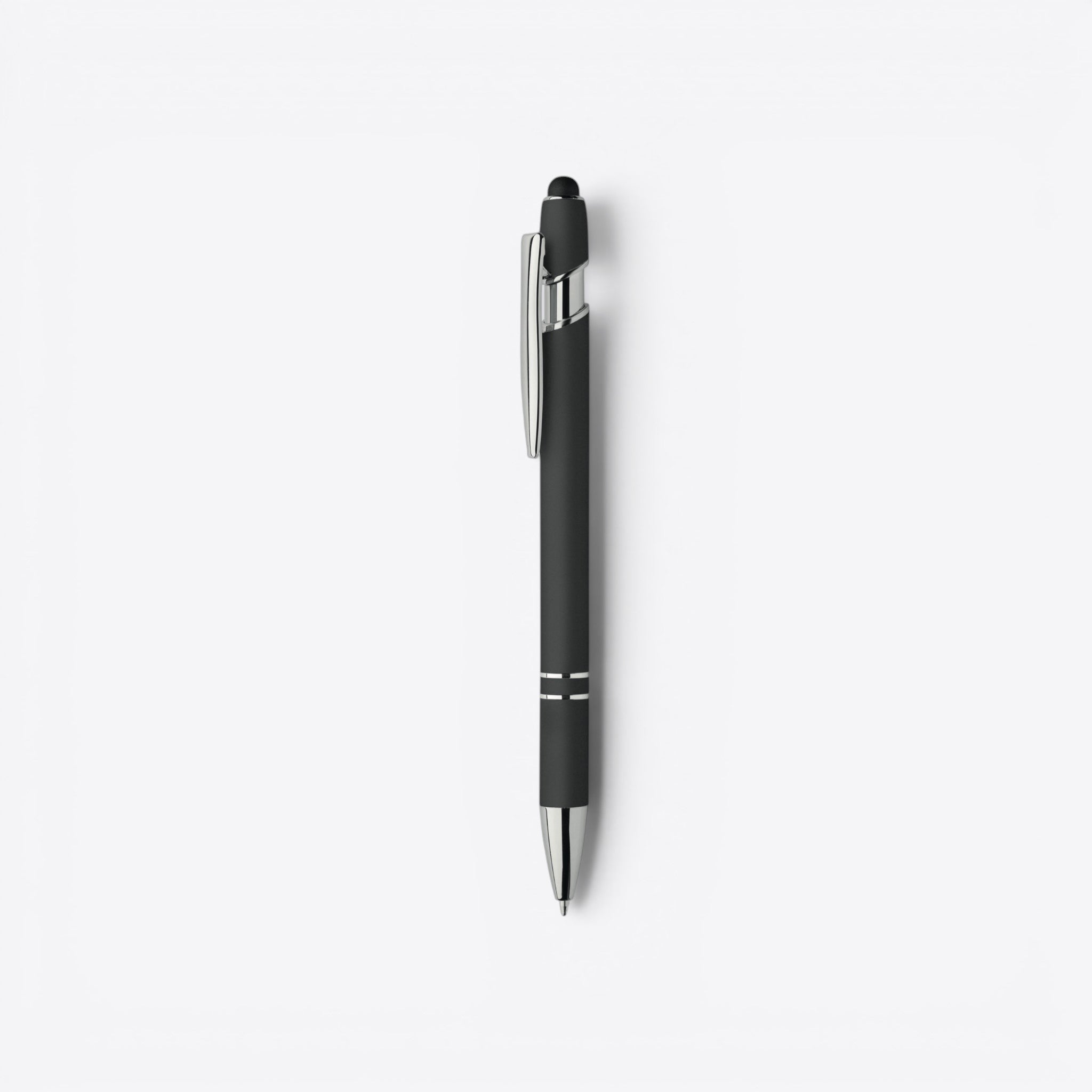 TODAY MERCH classic black ballpoint pen with silver clip and accents, ideal for corporate gifts.