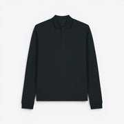 TODAY MERCH black long sleeve unisex premium organic cotton polo shirt with button placket.