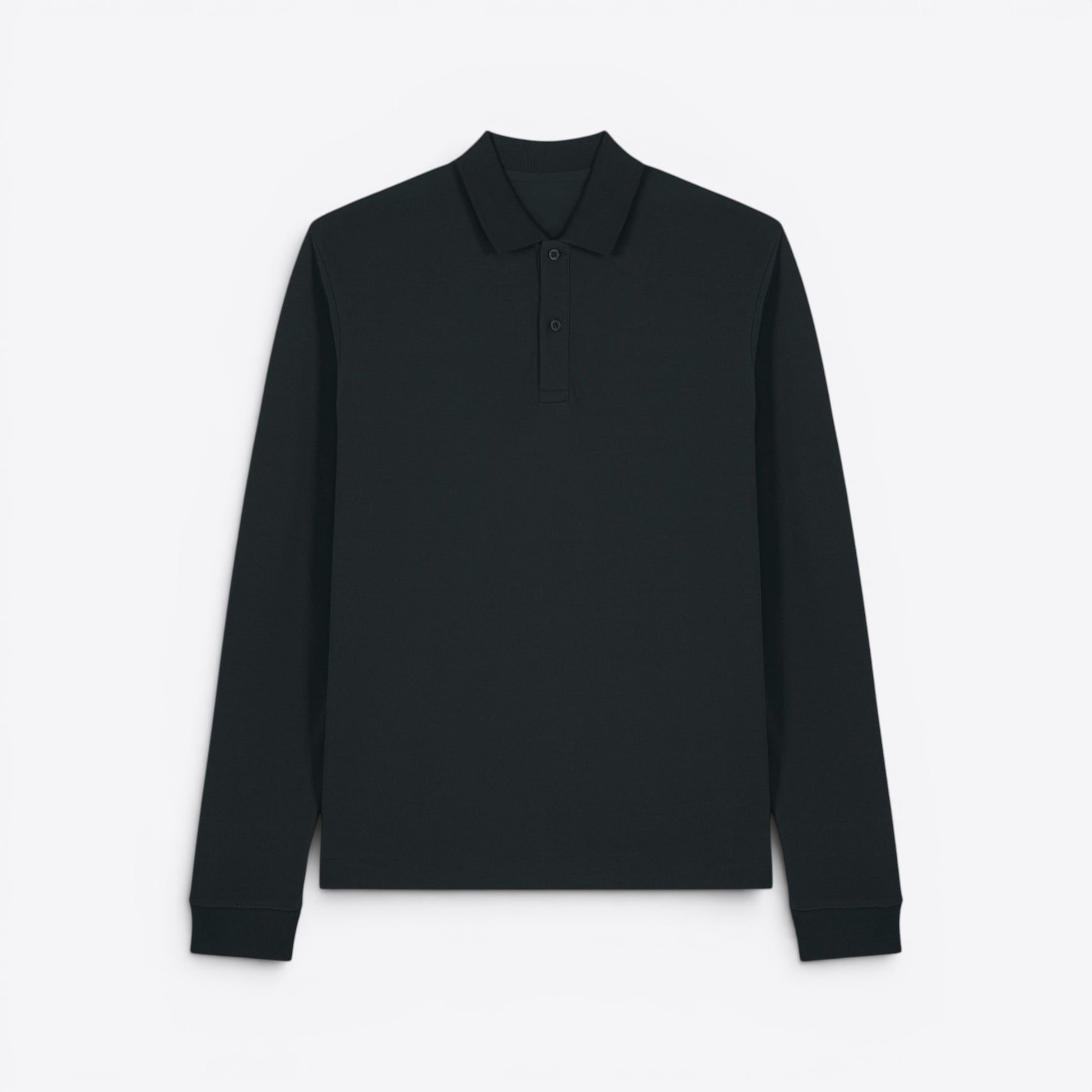 TODAY MERCH black long sleeve unisex premium organic cotton polo shirt with button placket.