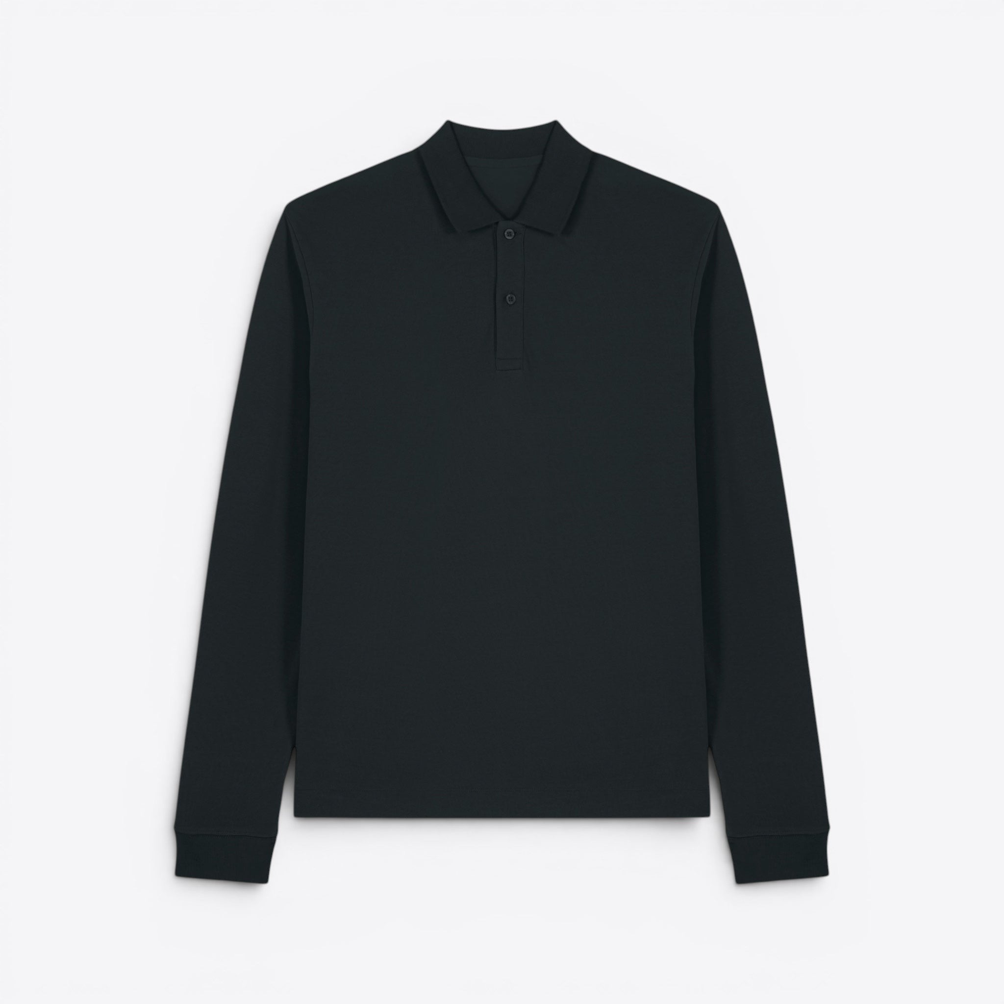 TODAY MERCH black long sleeve unisex premium organic cotton polo shirt with button placket.