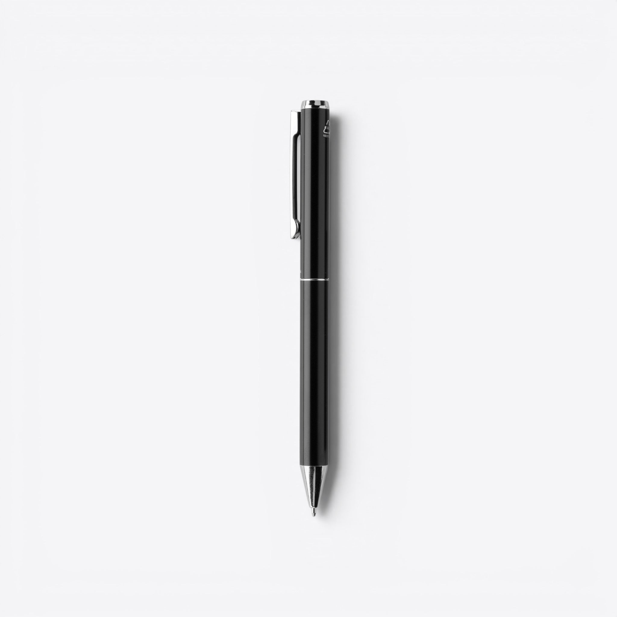 TODAY MERCH black Swiss Peak pen with silver clip and accents. Sleek, professional design.