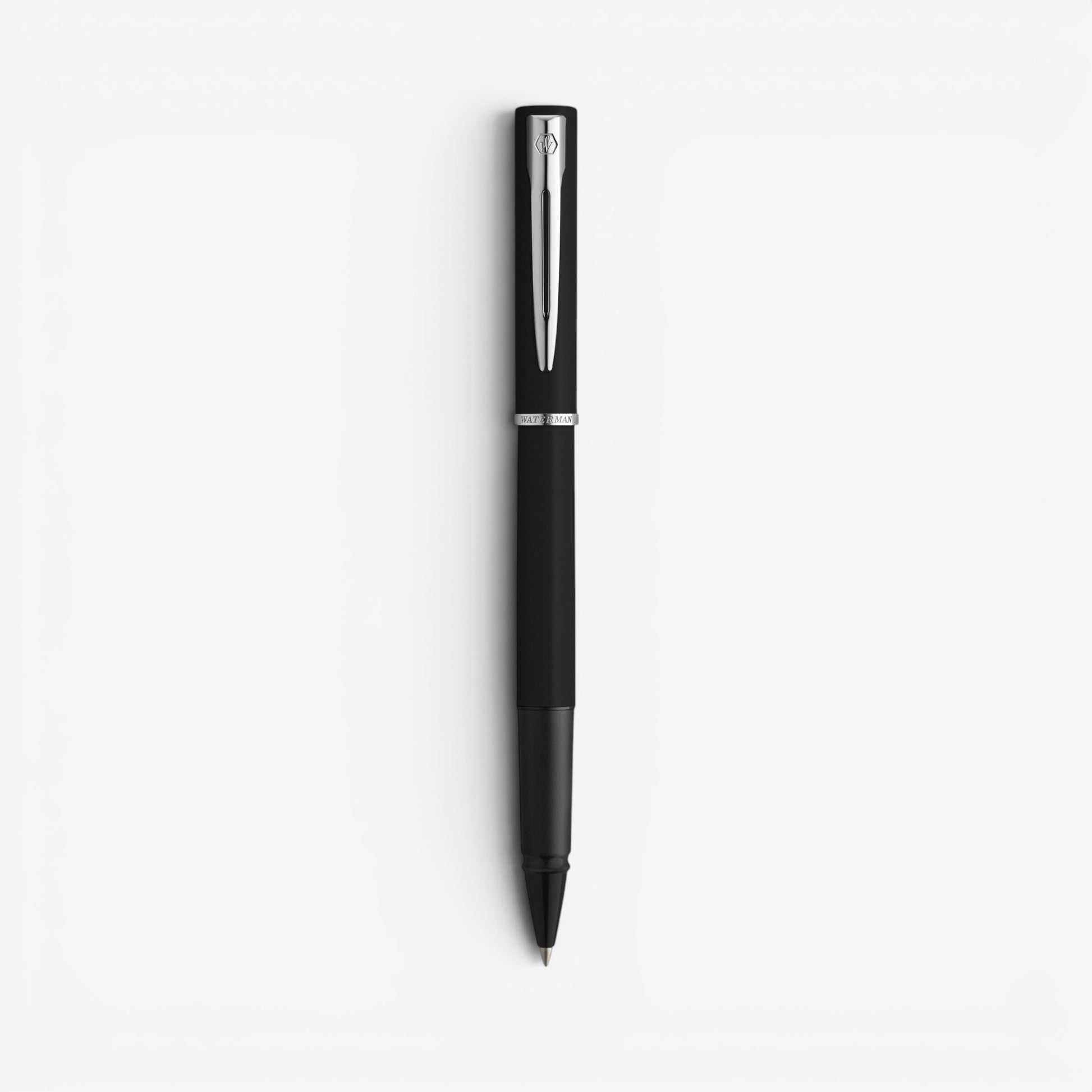 TODAY MERCH black Waterman rollerball pen with silver clip and trim, ideal for professional use.