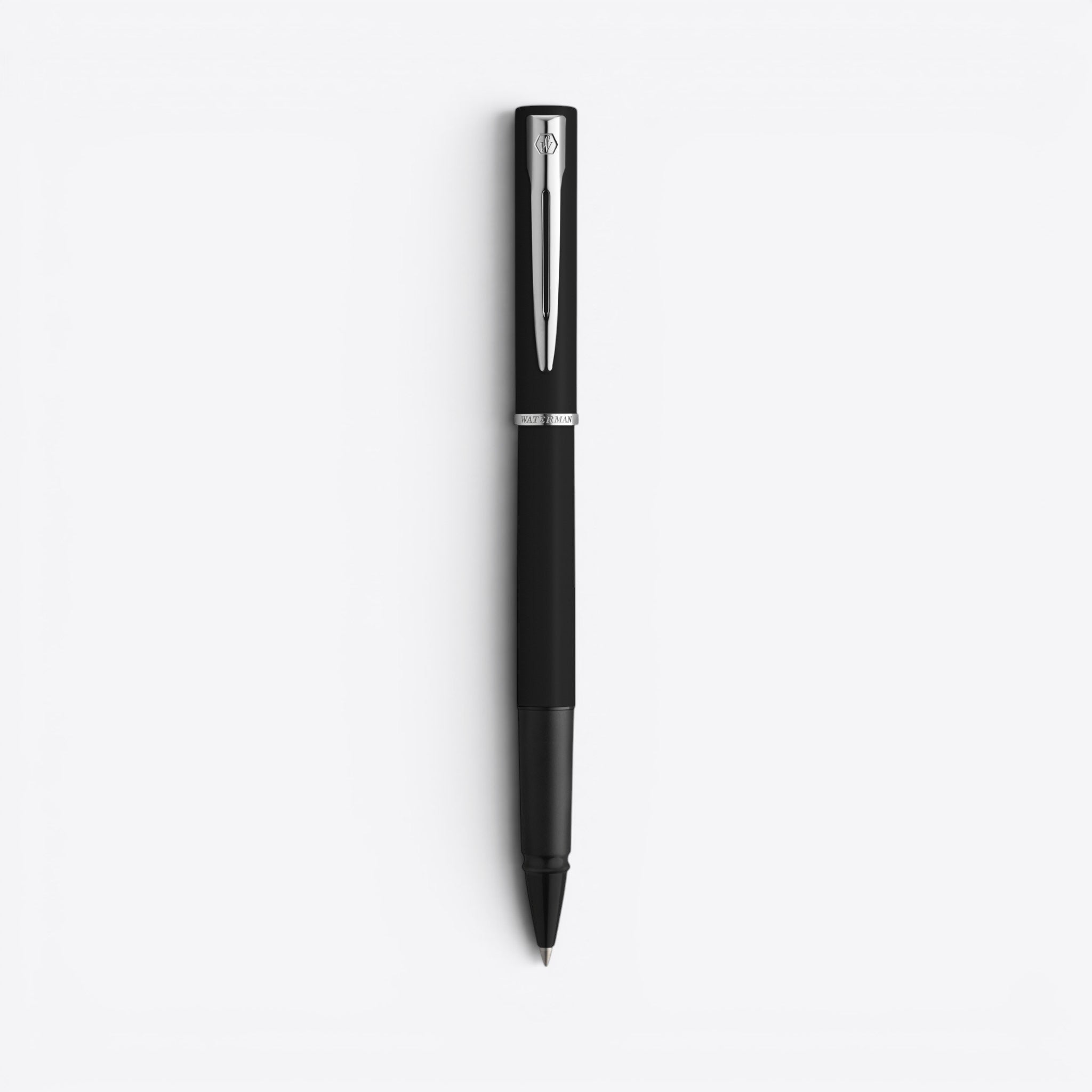TODAY MERCH black Waterman rollerball pen with silver clip and trim, ideal for professional use.