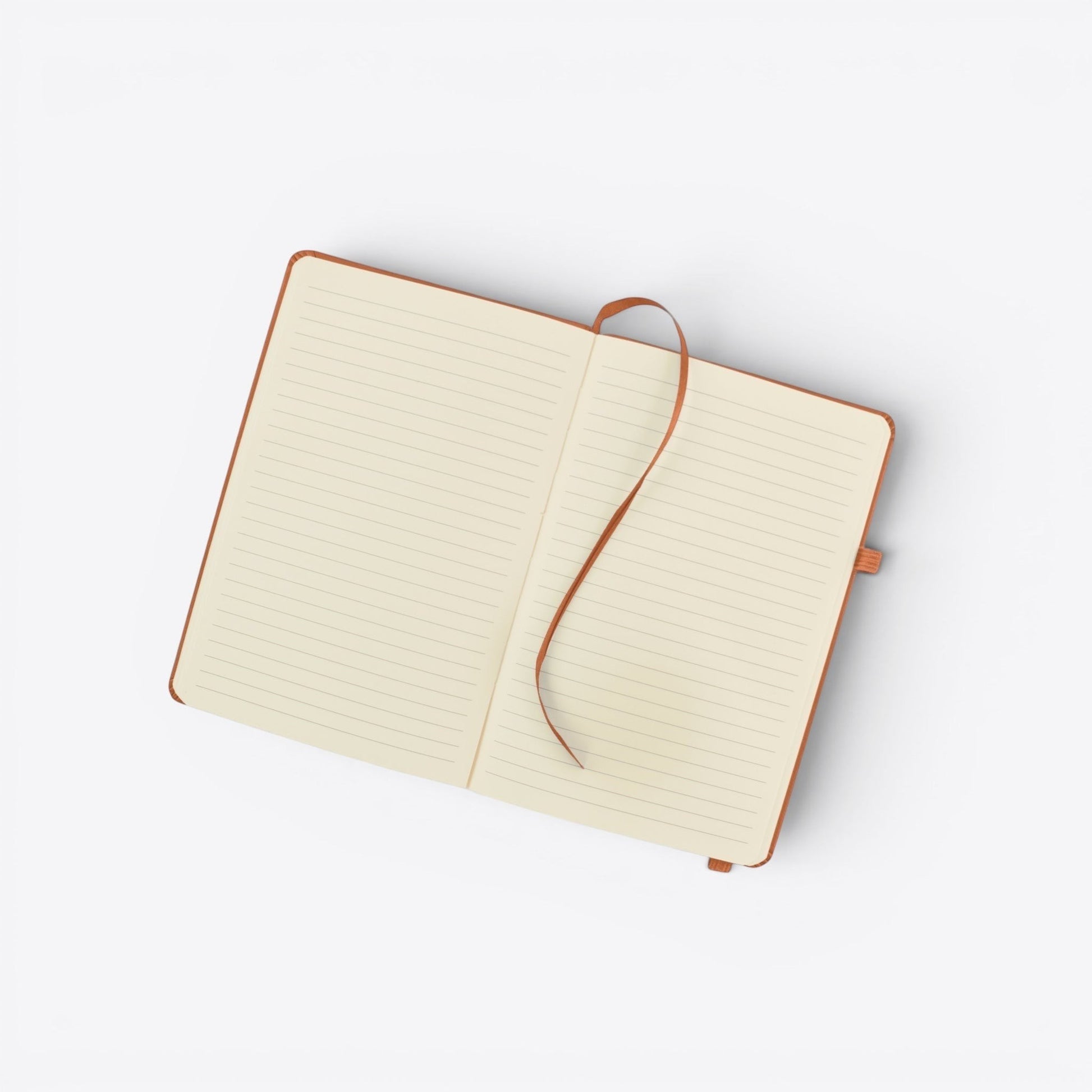 TODAY MERCH brown leather notebook with integrated pen holder and ribbon bookmark, lined pages.