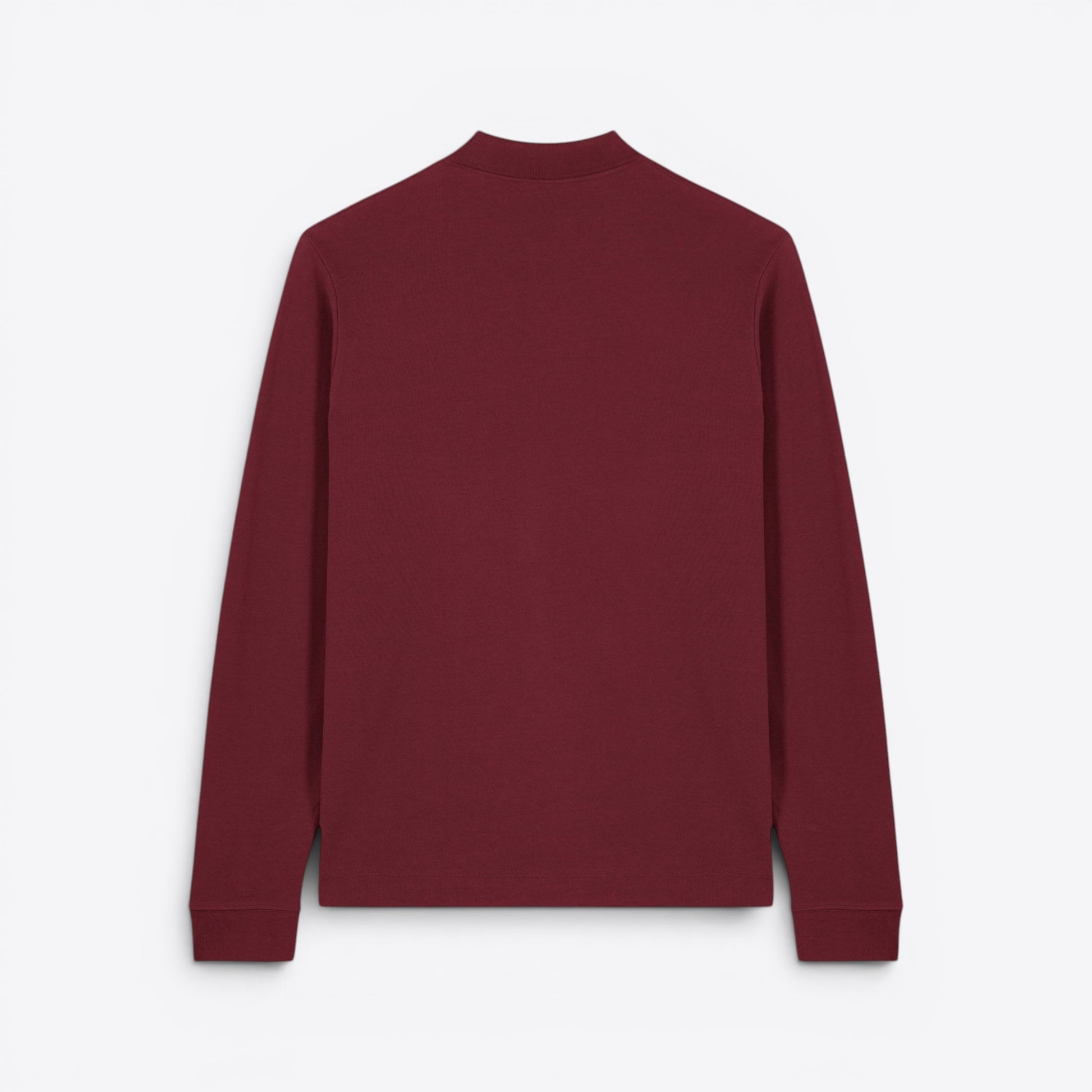 TODAY MERCH burgundy long sleeve unisex premium polo shirt made from 100% organic cotton.