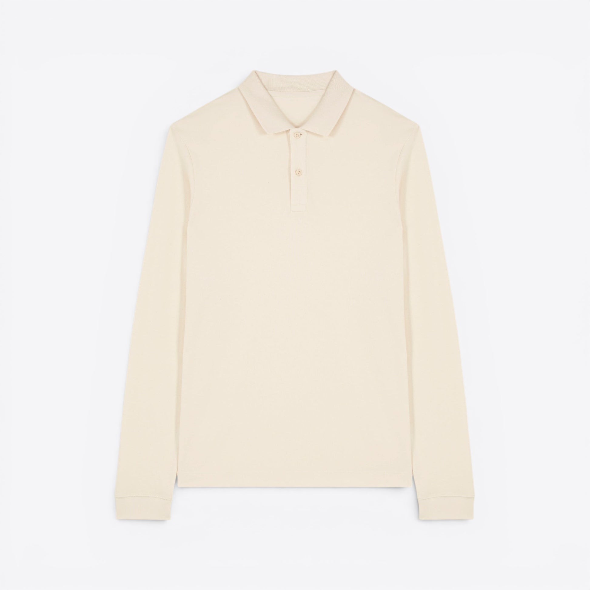 TODAY MERCH cream long-sleeve unisex organic cotton polo shirt with a structured design and two-button placket.