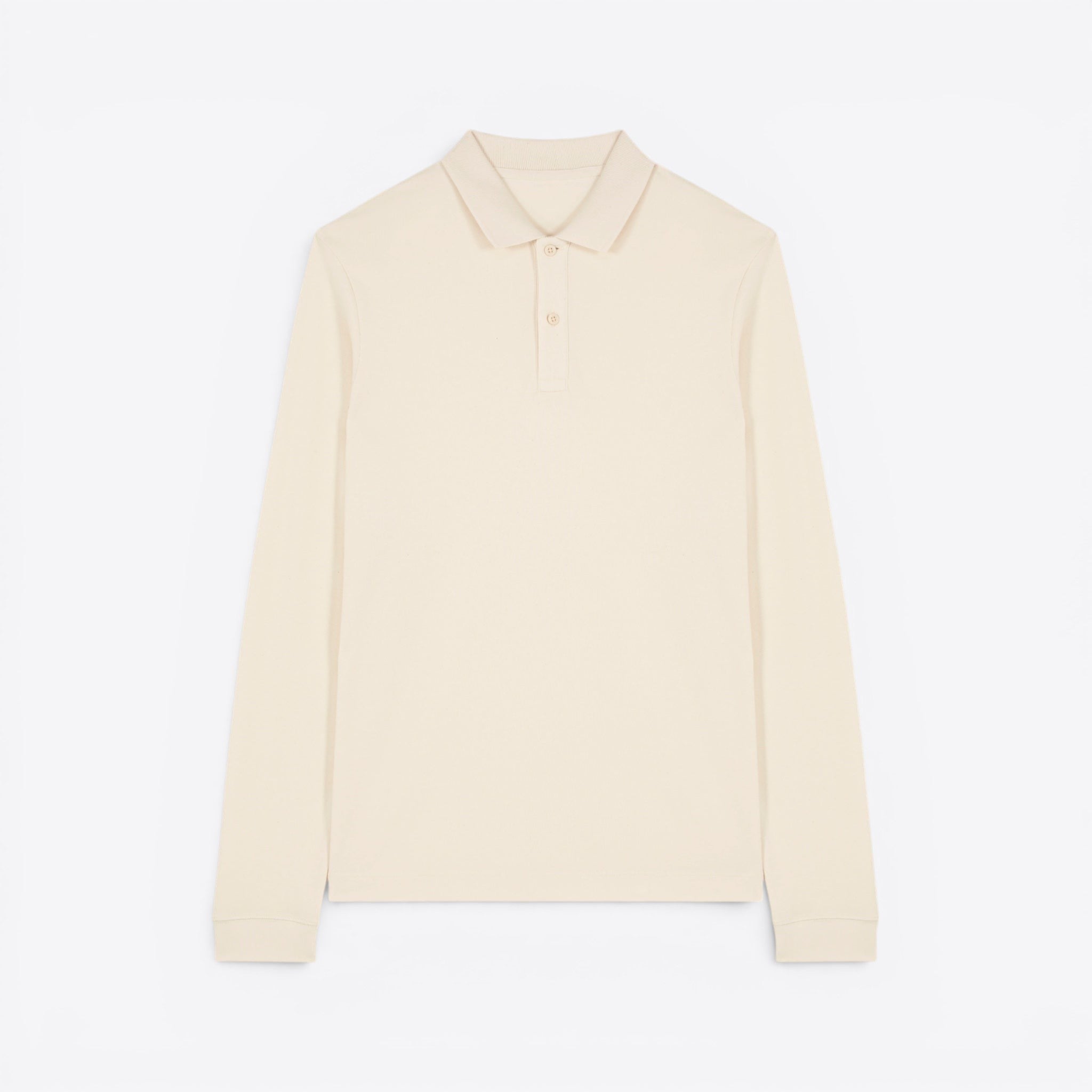 TODAY MERCH cream long-sleeve unisex organic cotton polo shirt with a structured design and two-button placket.