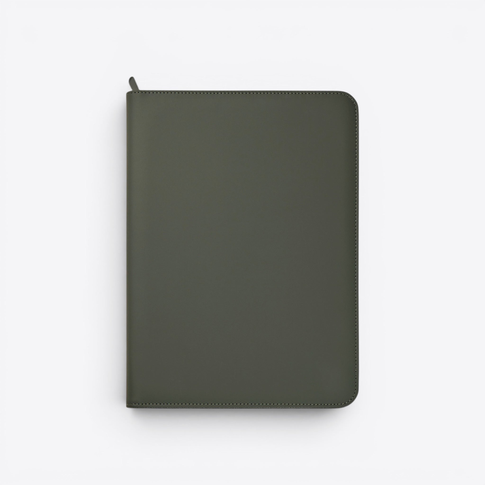 TODAY MERCH dark green zip-around document portfolio, professional and elegant design.