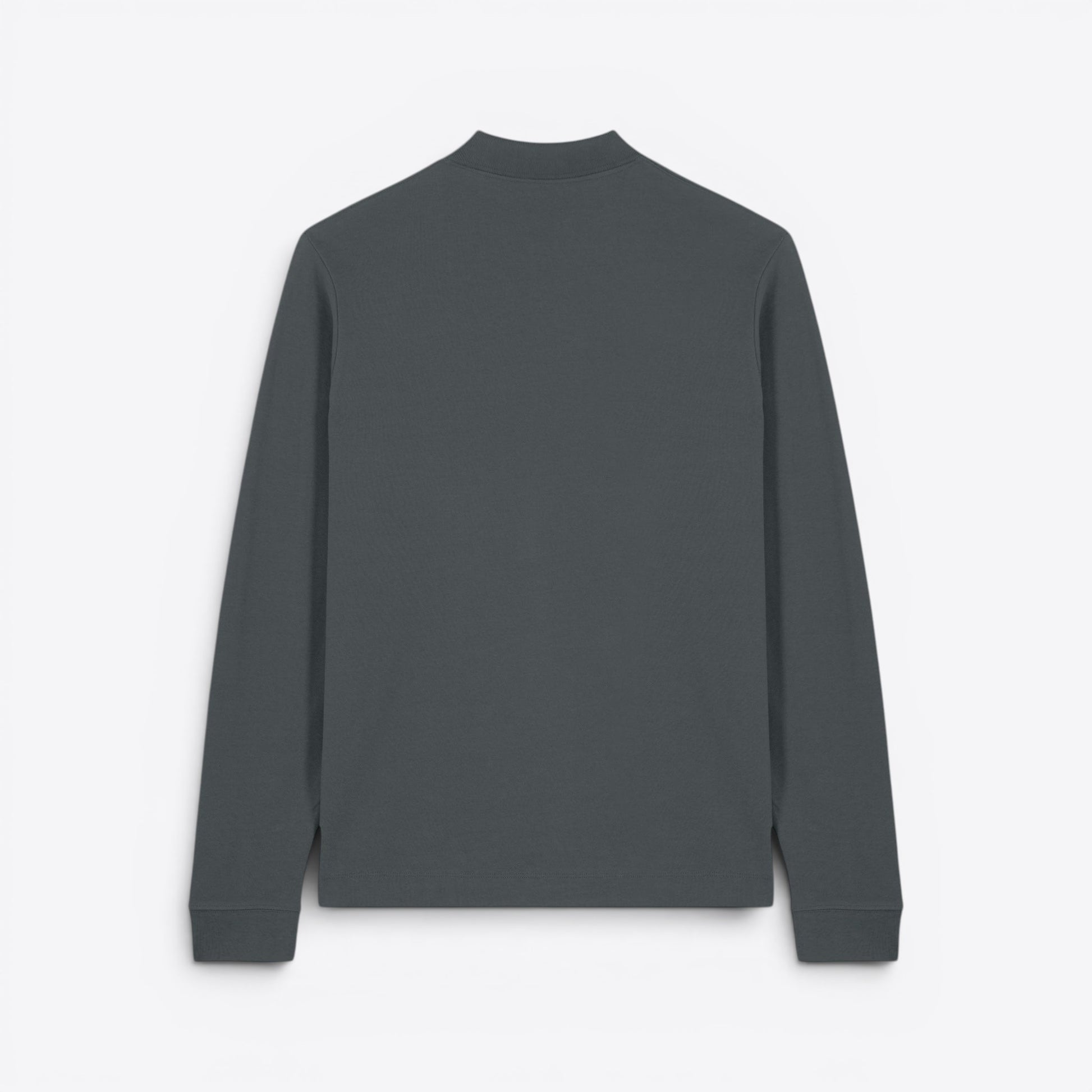 TODAY MERCH unisex long sleeve premium polo shirt in dark grey, made from 100% organic cotton.