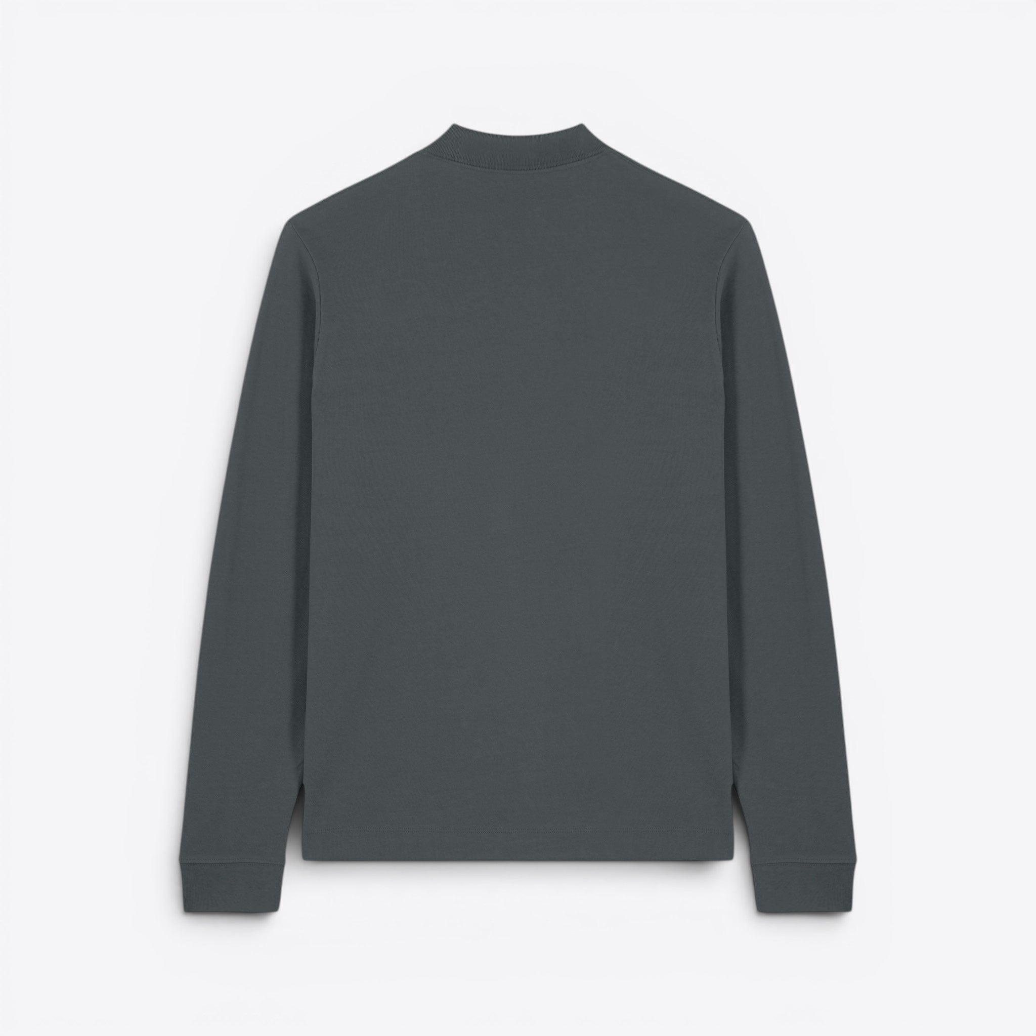 TODAY MERCH unisex long sleeve premium polo shirt in dark grey, made from 100% organic cotton.