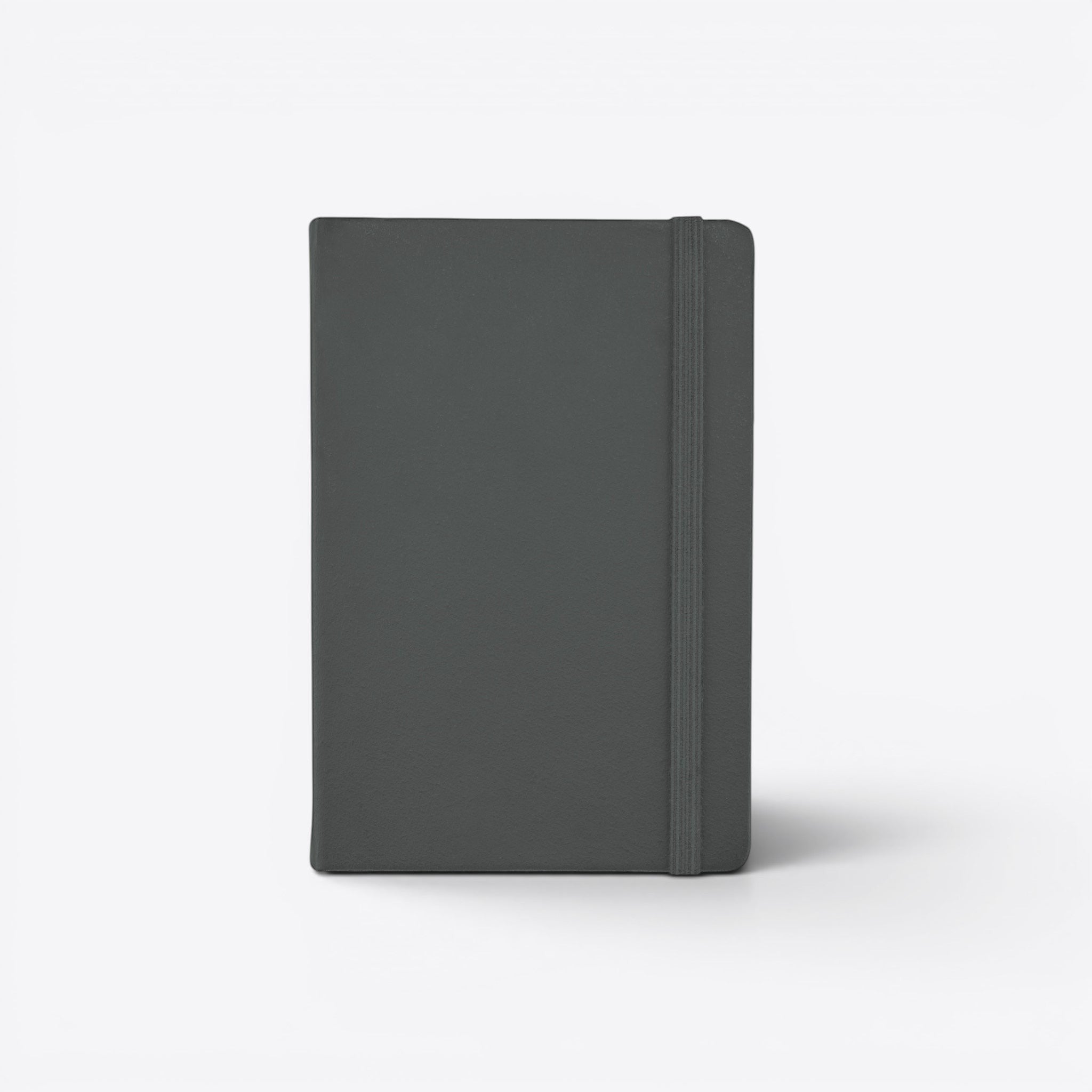 TODAY MERCH dark grey faux leather notebook with integrated pen loop and elastic closure.