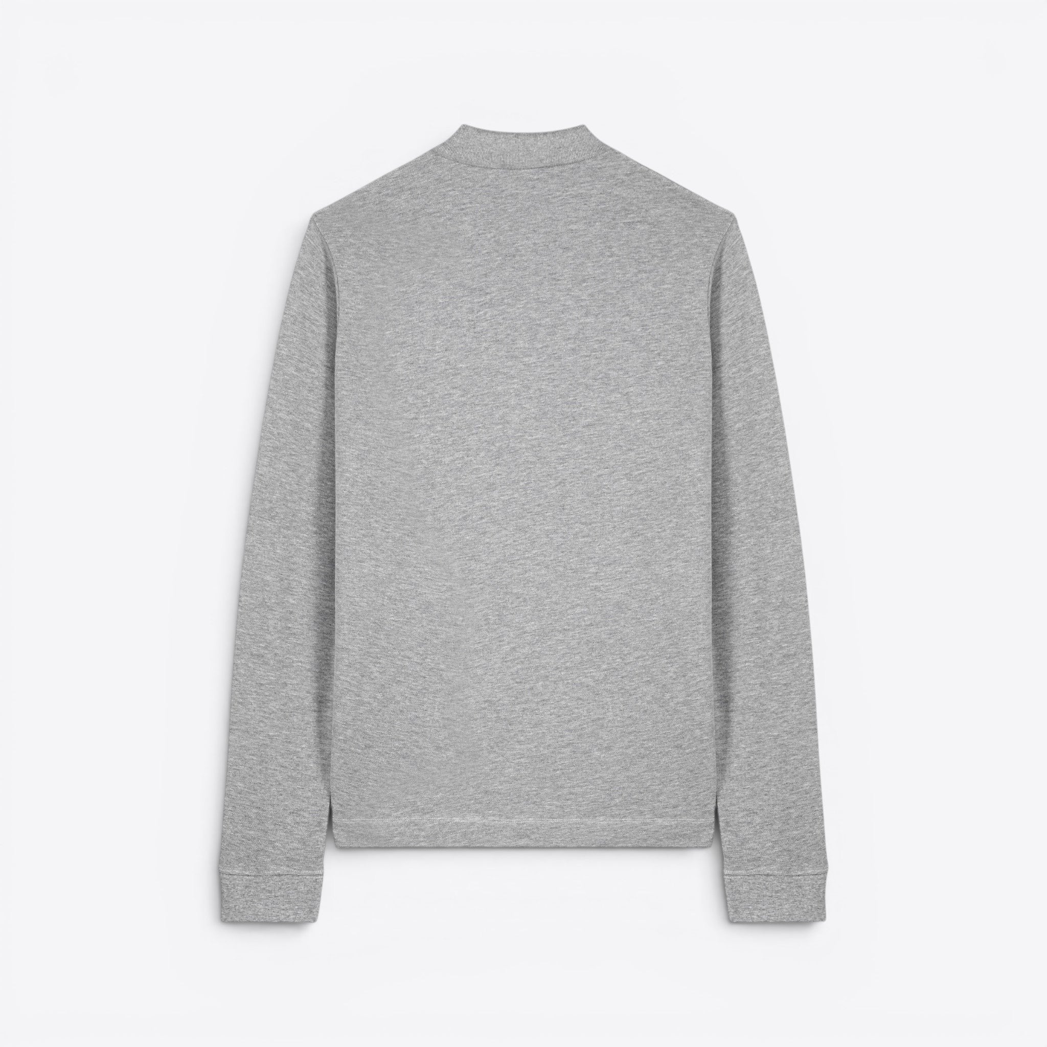 TODAY MERCH grey long-sleeve unisex premium polo shirt made from 100% organic cotton.