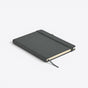 TODAY MERCH dark grey faux leather notebook with elastic closure and pen loop. Includes a ribbon bookmark. - Gris