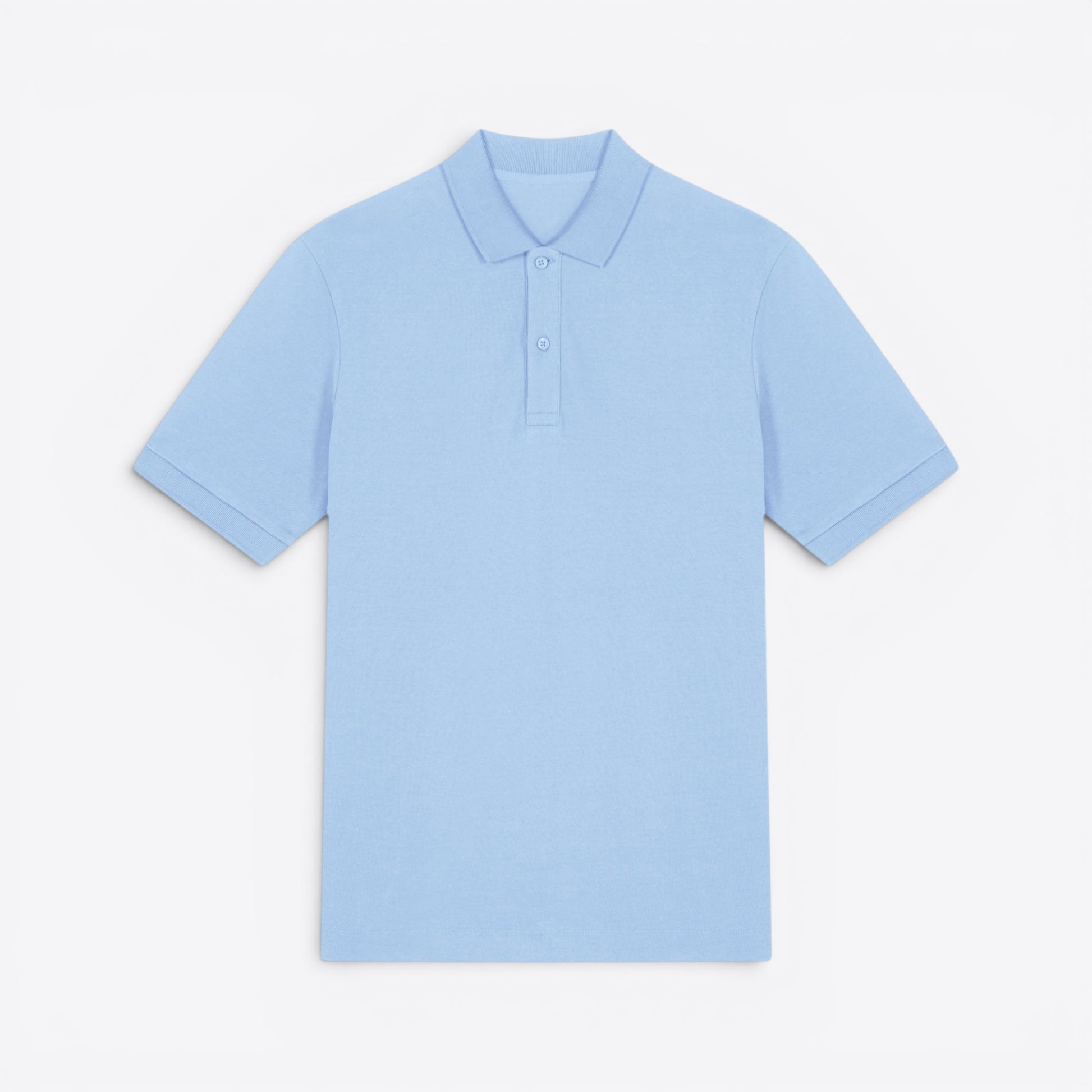 TODAY MERCH light blue organic cotton pique unisex short sleeve polo shirt with button placket.