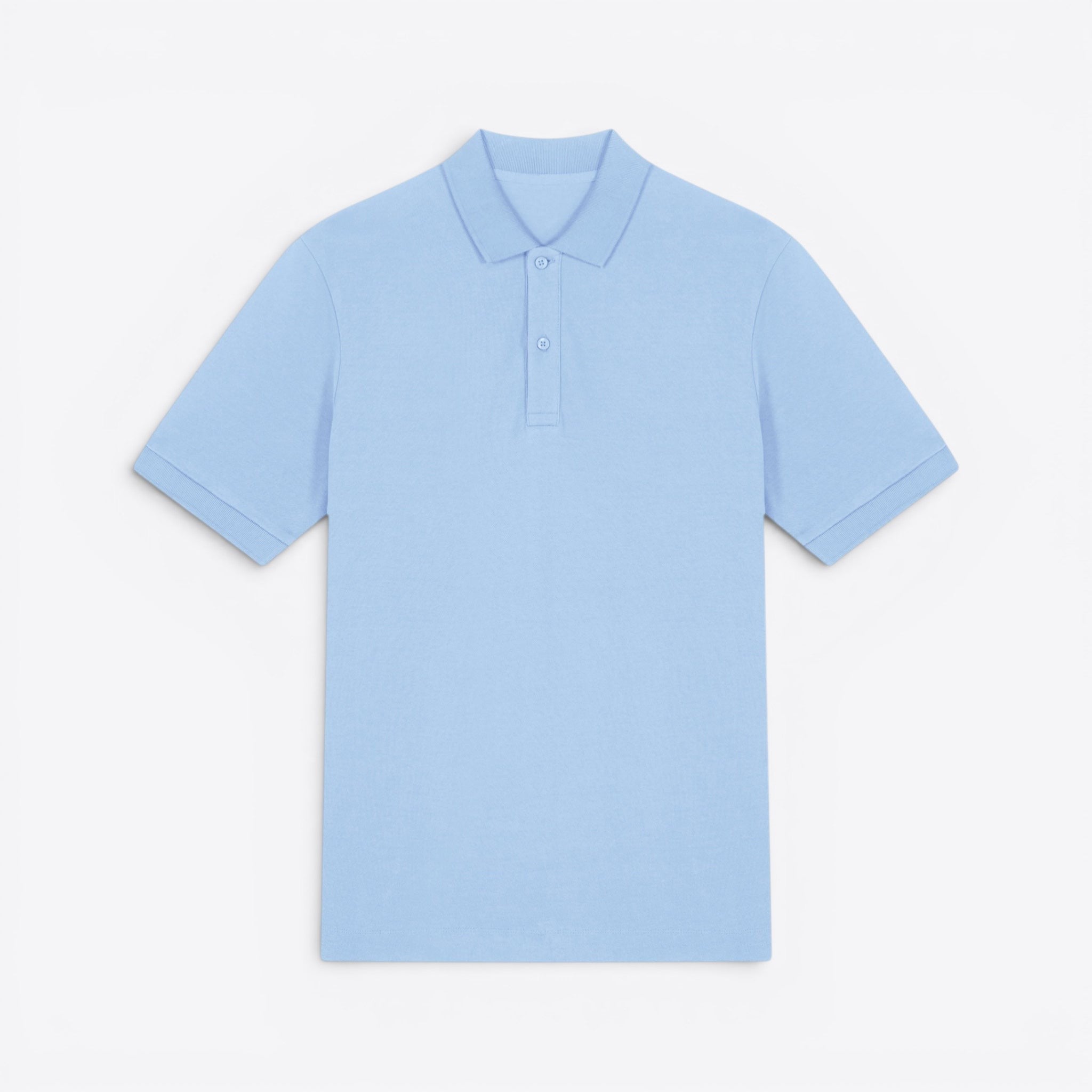 TODAY MERCH light blue organic cotton pique unisex short sleeve polo shirt with button placket.