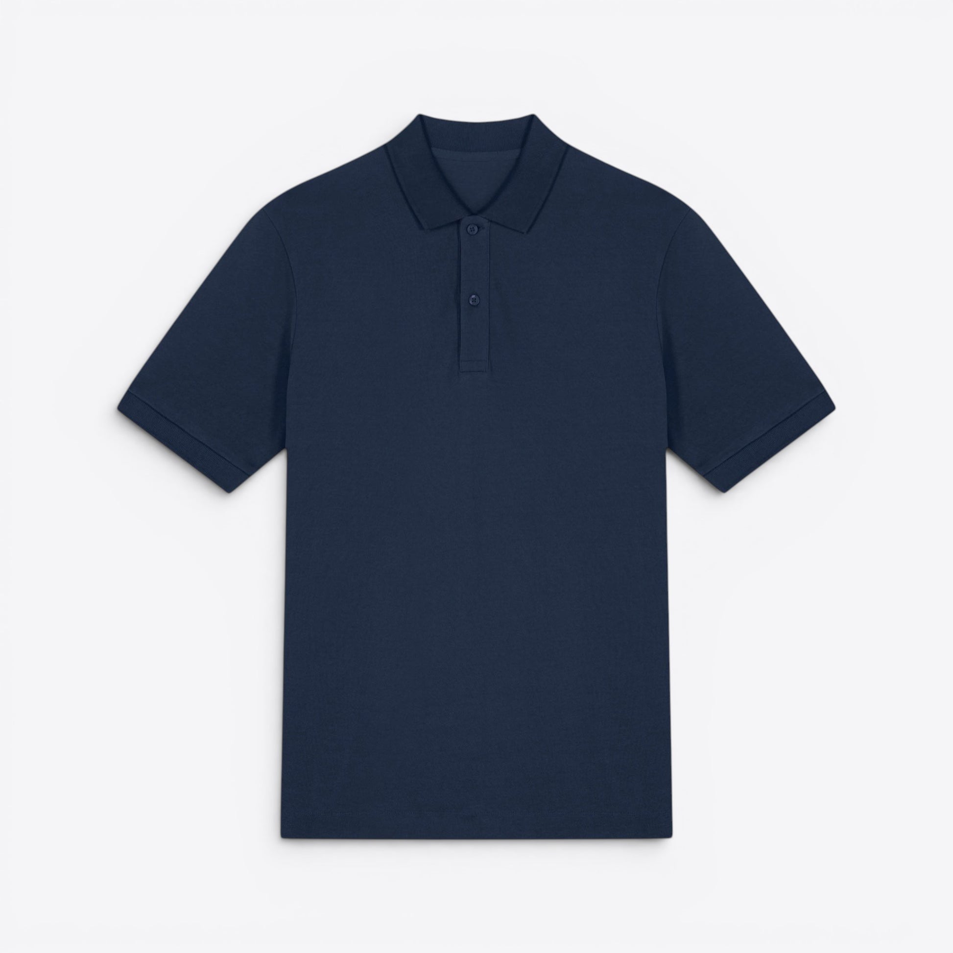 TODAY MERCH navy blue organic cotton pique short sleeve unisex polo shirt with a structured fit and neat finishes.
