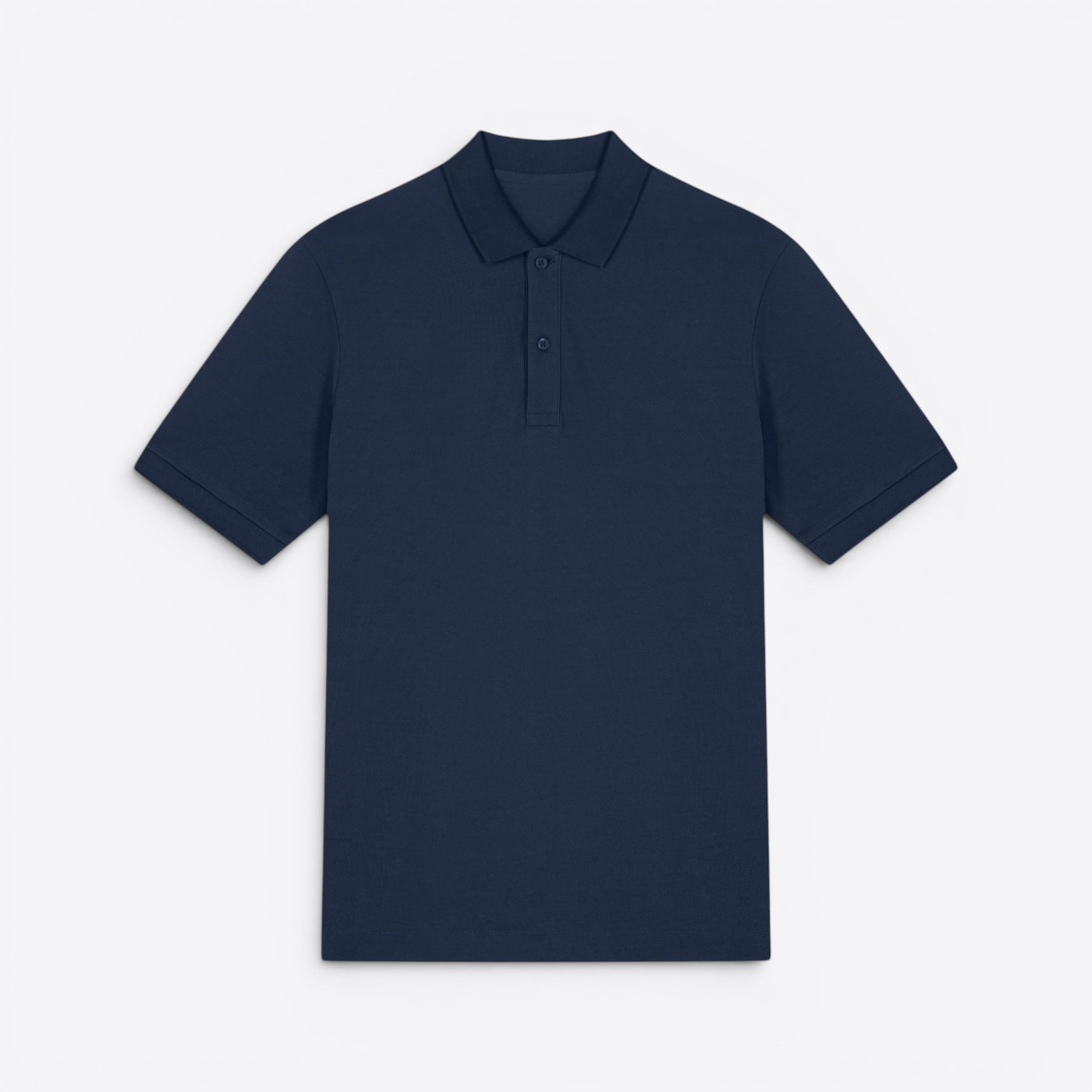 TODAY MERCH navy blue organic cotton pique short sleeve unisex polo shirt with a structured fit and neat finishes.