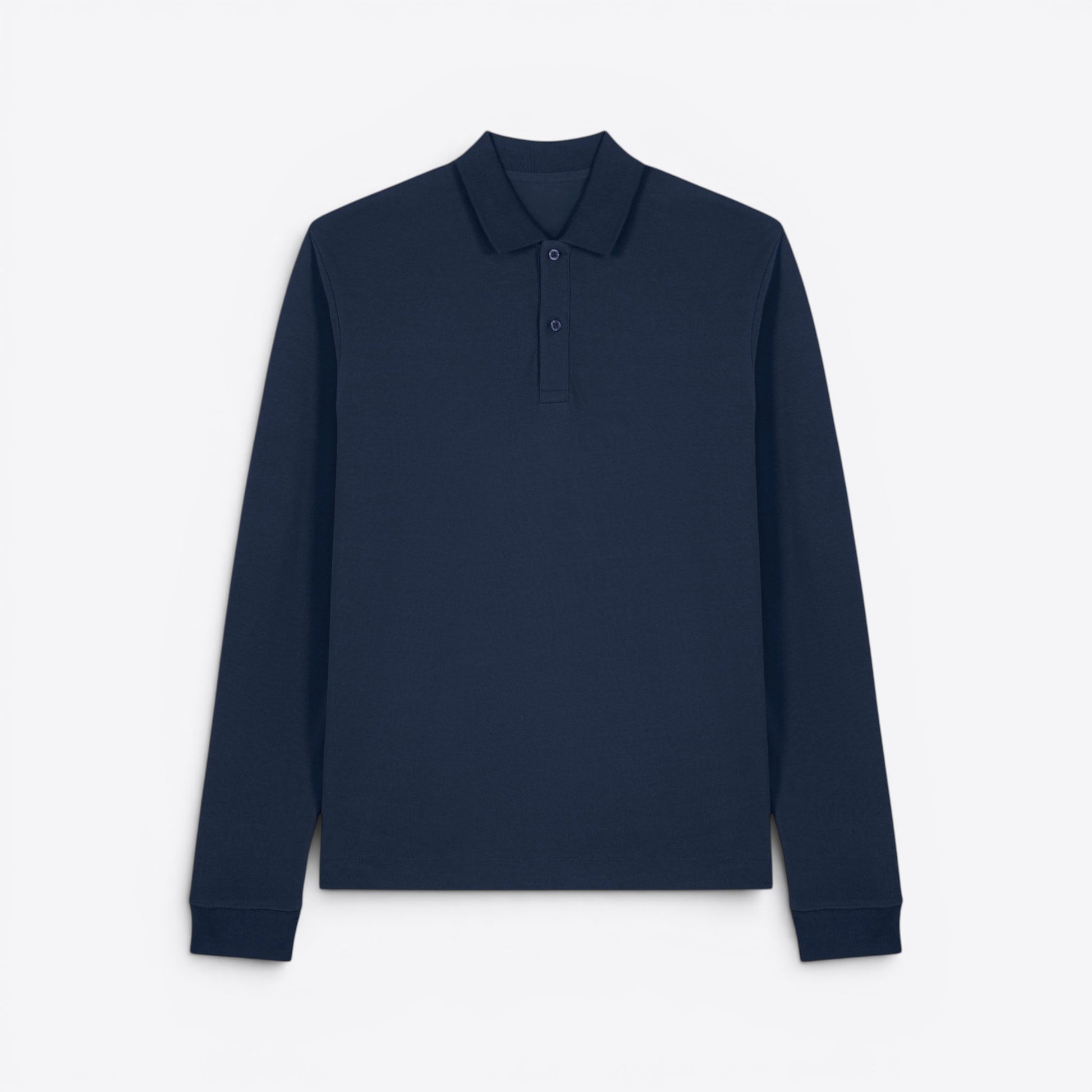 TODAY MERCH navy blue long-sleeve unisex premium polo shirt made from 100% organic cotton.