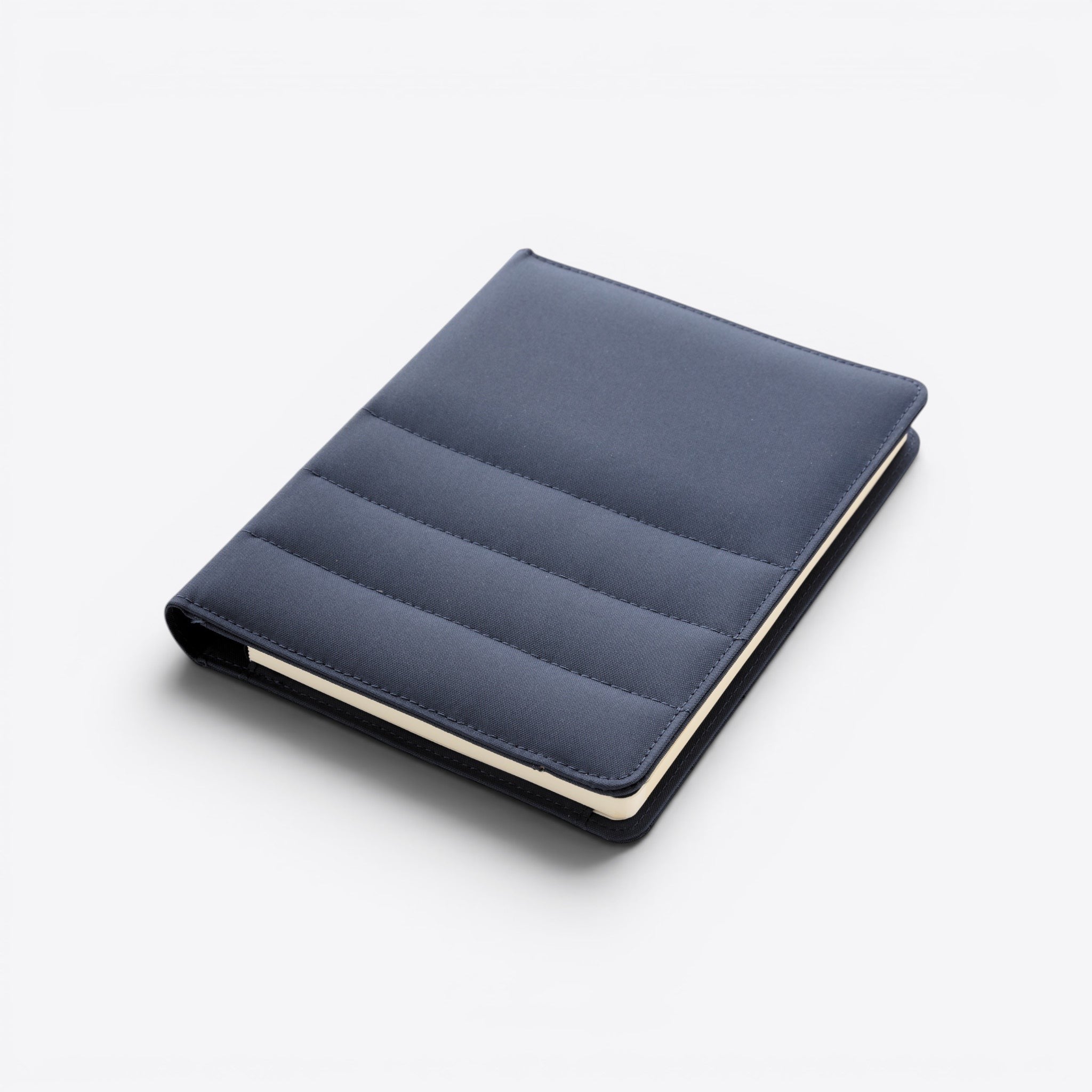 TODAY MERCH navy blue quilted document holder with stitched lines, ideal for professional use.