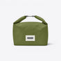 TODAY MERCH olive green insulated lunch bag with roll-top closure and metal clip. Features a white label with black+blum London logo. - Vert