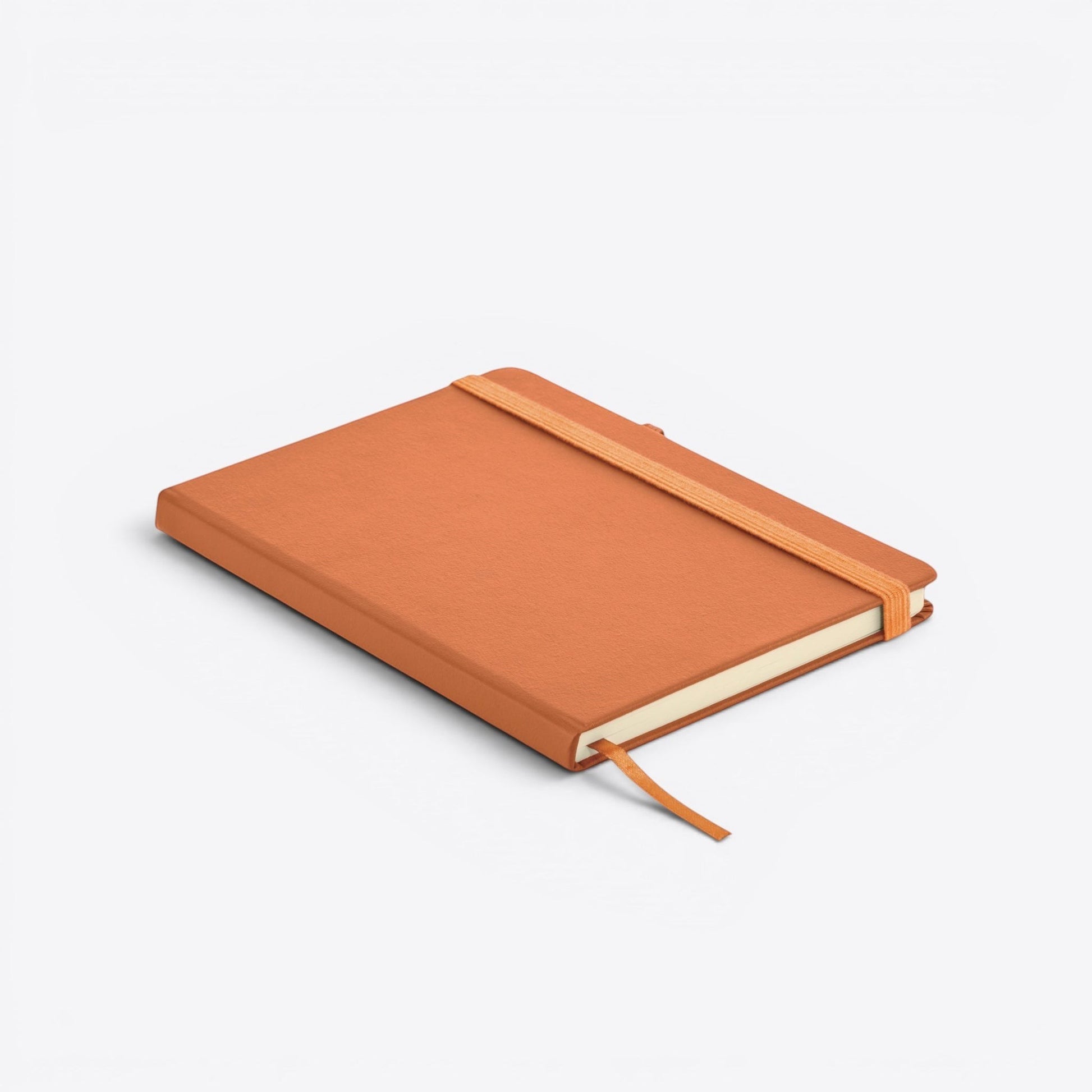 TODAY MERCH orange notebook with elastic closure and pen loop, ideal for professionals on the go.