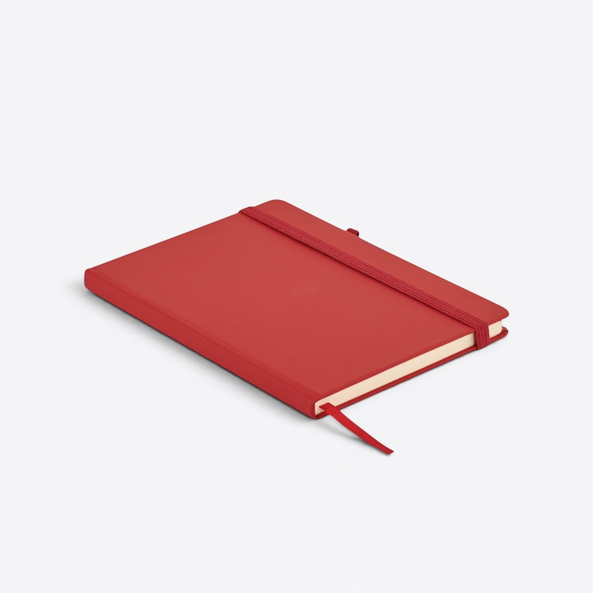 TODAY MERCH red leather notebook with integrated pen holder and elastic closure, perfect for professionals on the go.