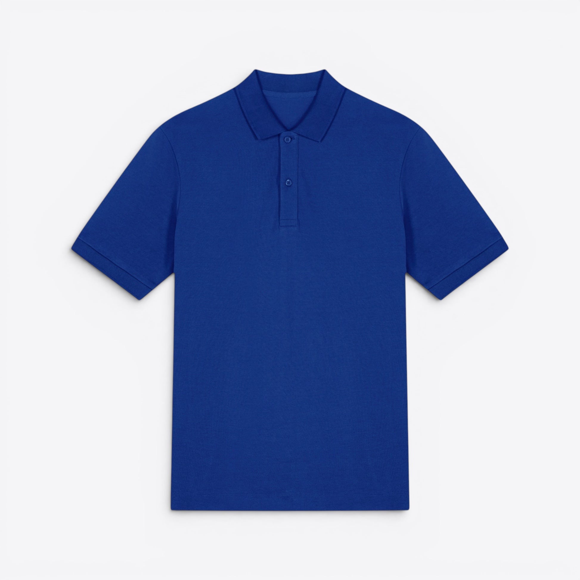 TODAY MERCH royal blue organic cotton pique unisex short sleeve polo shirt with a structured fit and neat finishes.