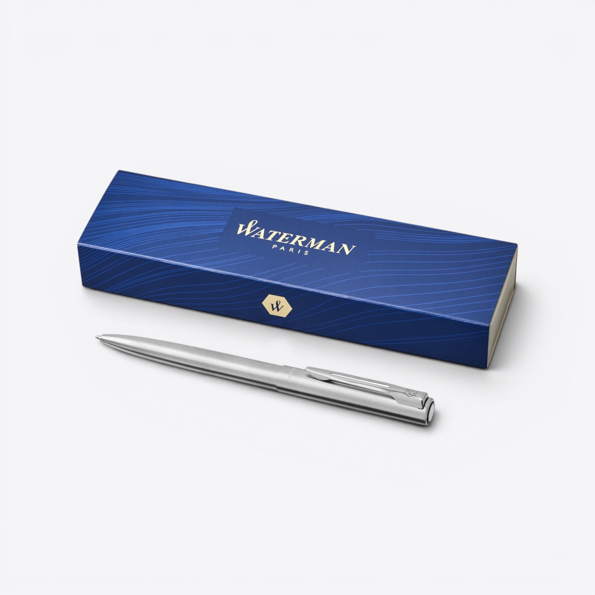 TODAY MERCH silver Waterman pen with blue Waterman Paris gift box. Elegant writing instrument for business.