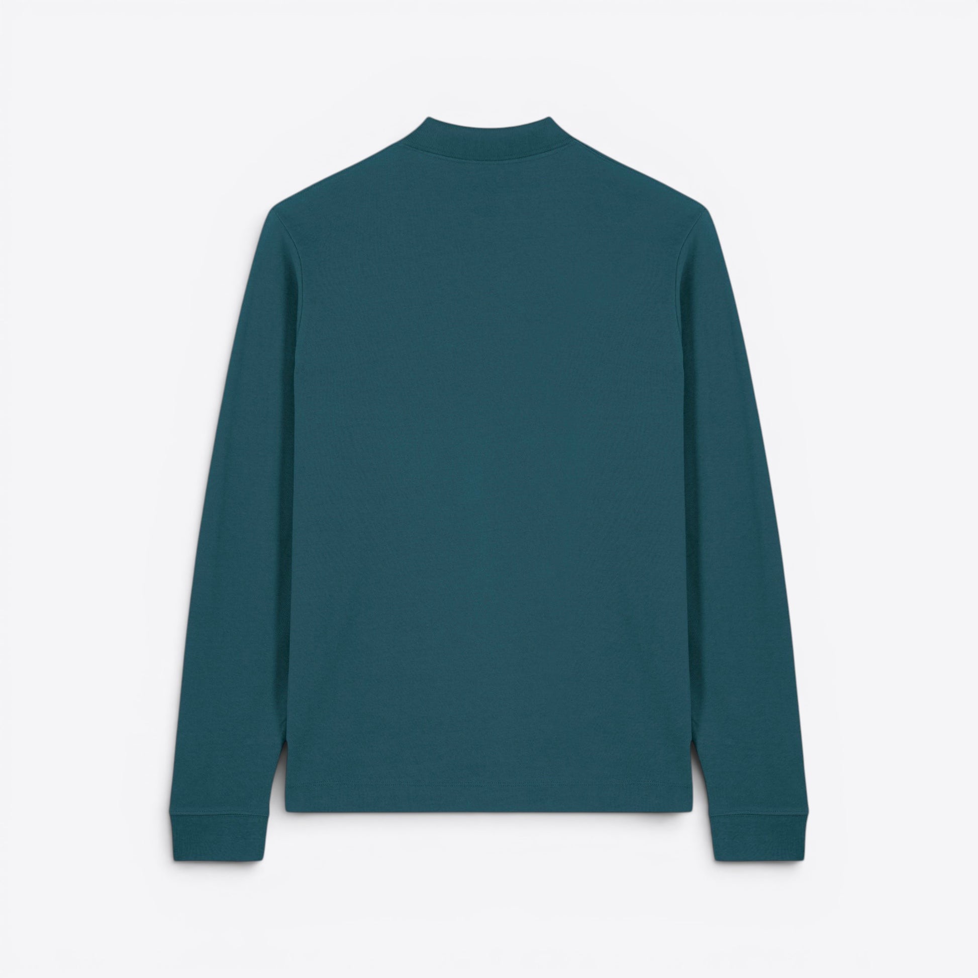 TODAY MERCH teal blue long sleeve unisex premium polo shirt made from 100% organic cotton.