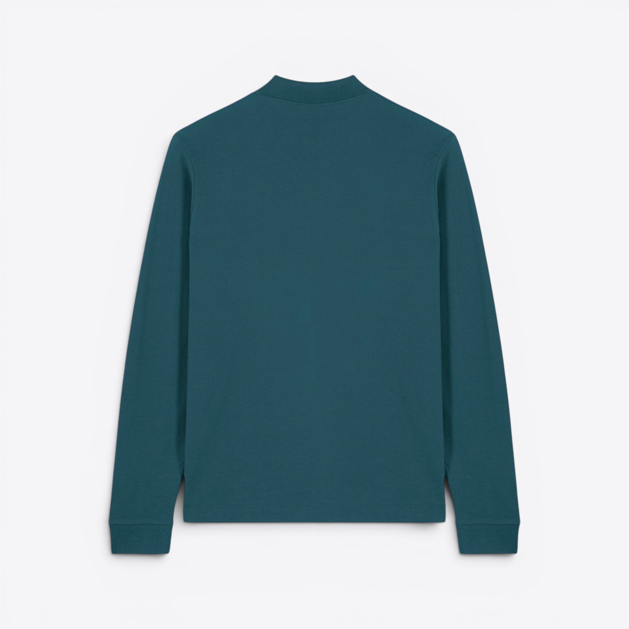 TODAY MERCH teal blue long sleeve unisex premium polo shirt made from 100% organic cotton.