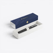 TODAY MERCH Waterman black pen in presentation box with blue lid featuring wavy lines and logo.