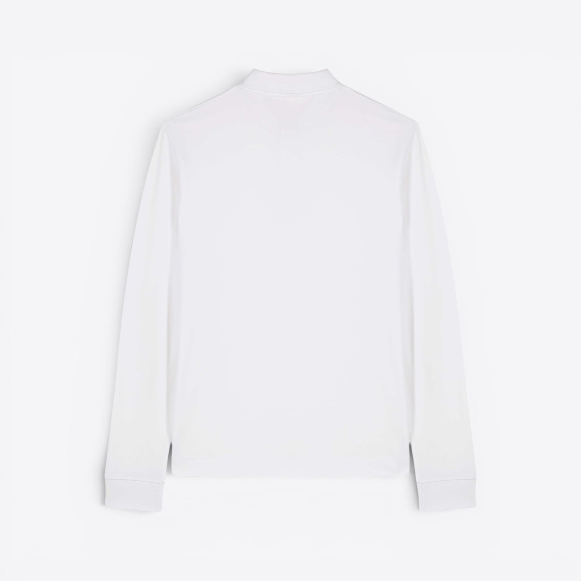 TODAY MERCH white long-sleeve unisex premium polo shirt made from 100% organic cotton.