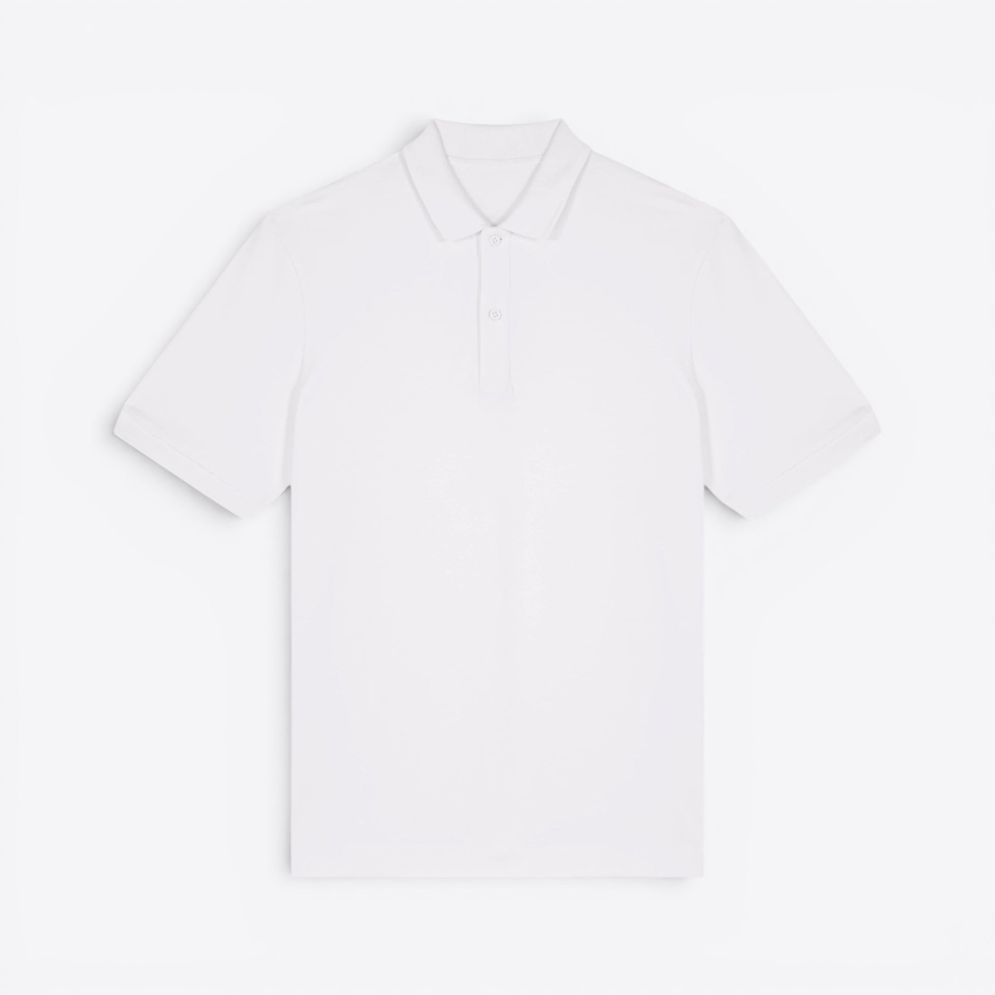TODAY MERCH white organic cotton pique polo shirt, unisex, short sleeves, structured fit, ideal for corporate wear and events.